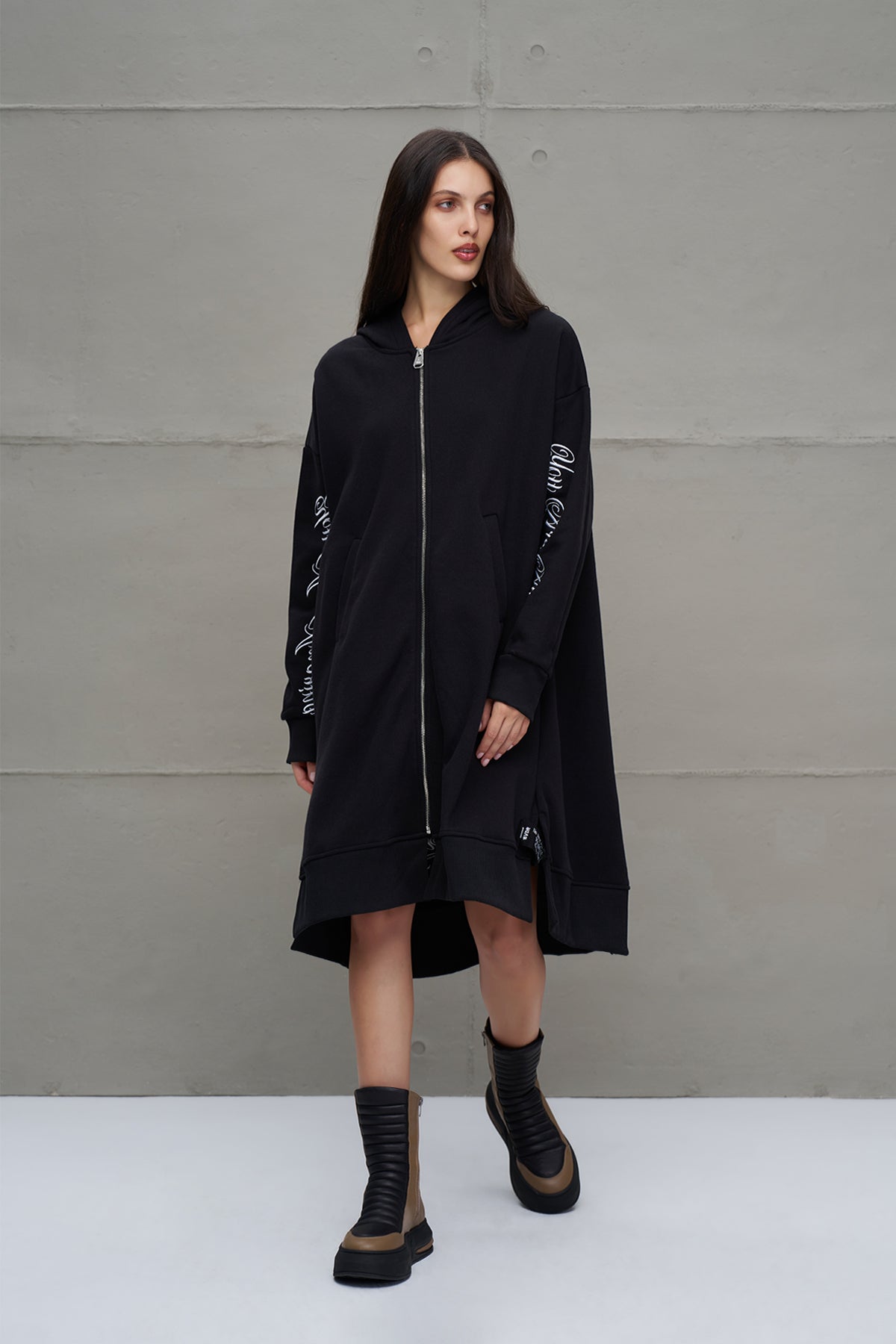 Black Hooded Oversized Long Cardigan 18141