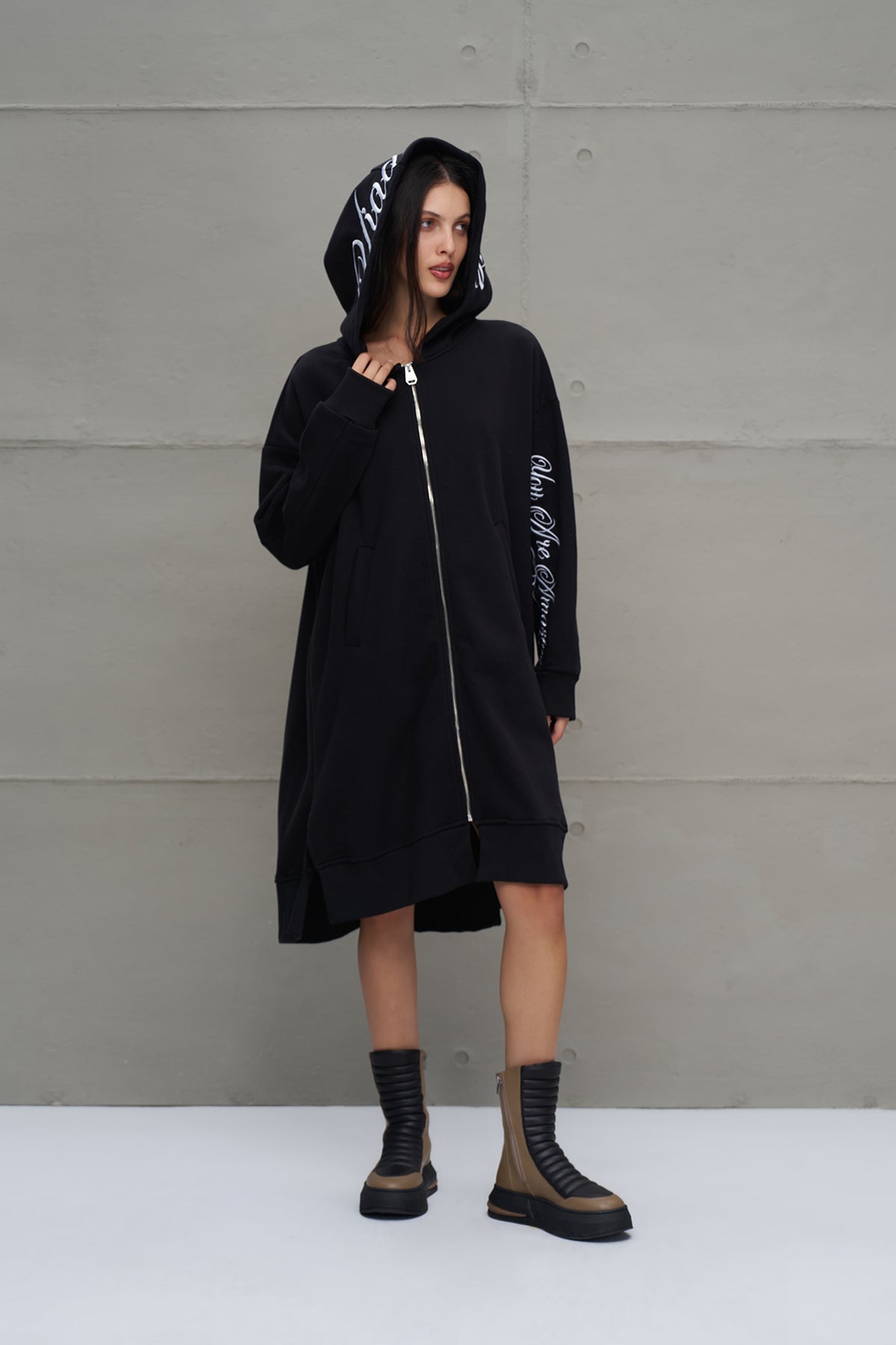 Black Hooded Oversized Long Cardigan 18141