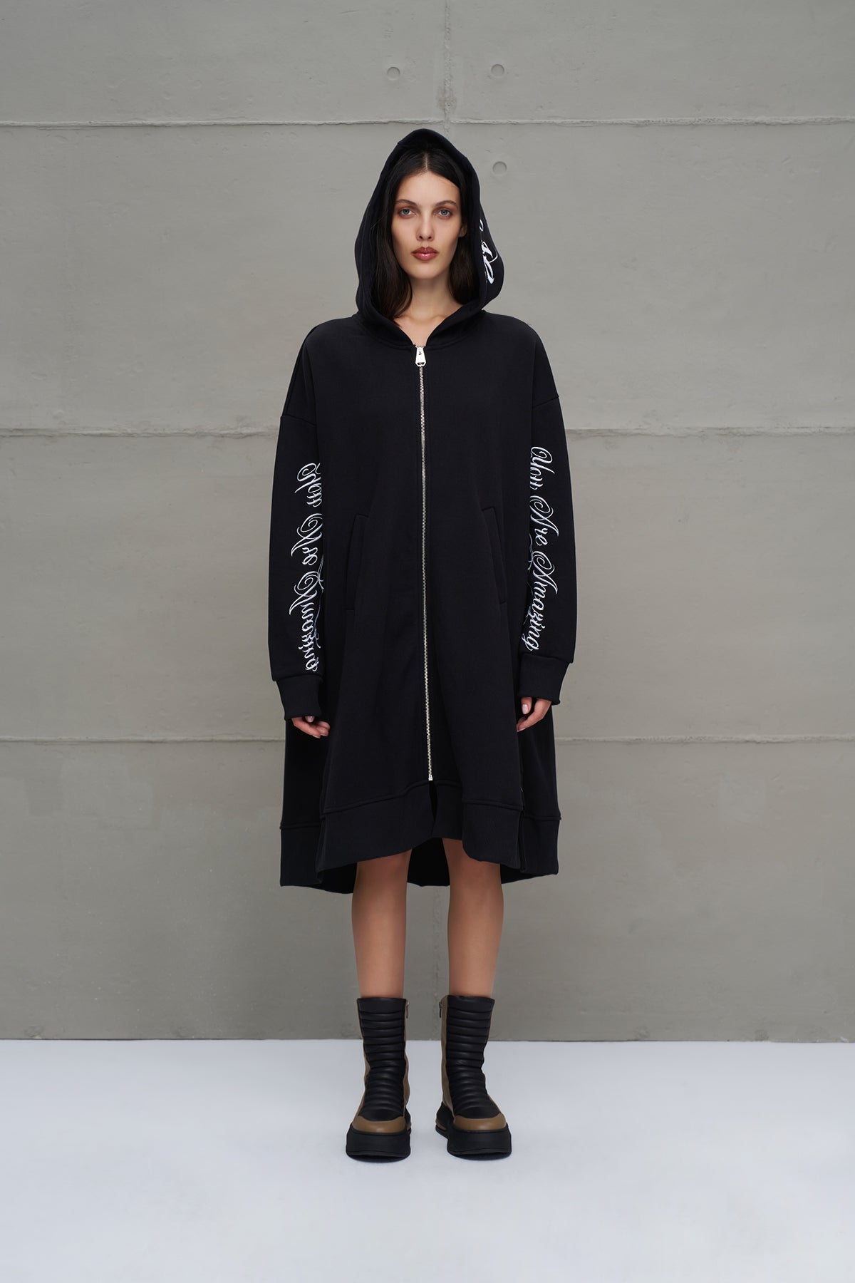 Black Hooded Oversized Long Cardigan 18141