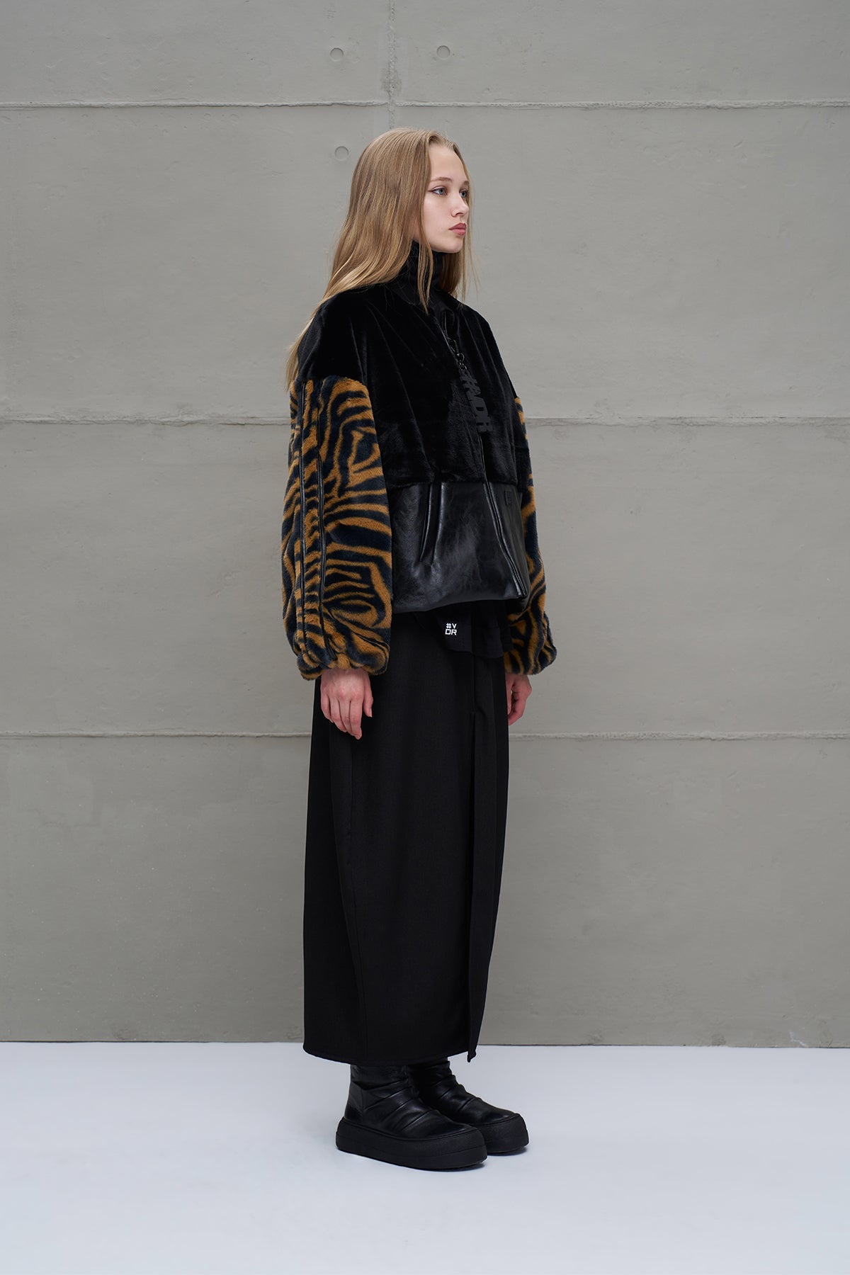 Black Camel Faux Leather And Faux Fur Bomber Jacket 18143