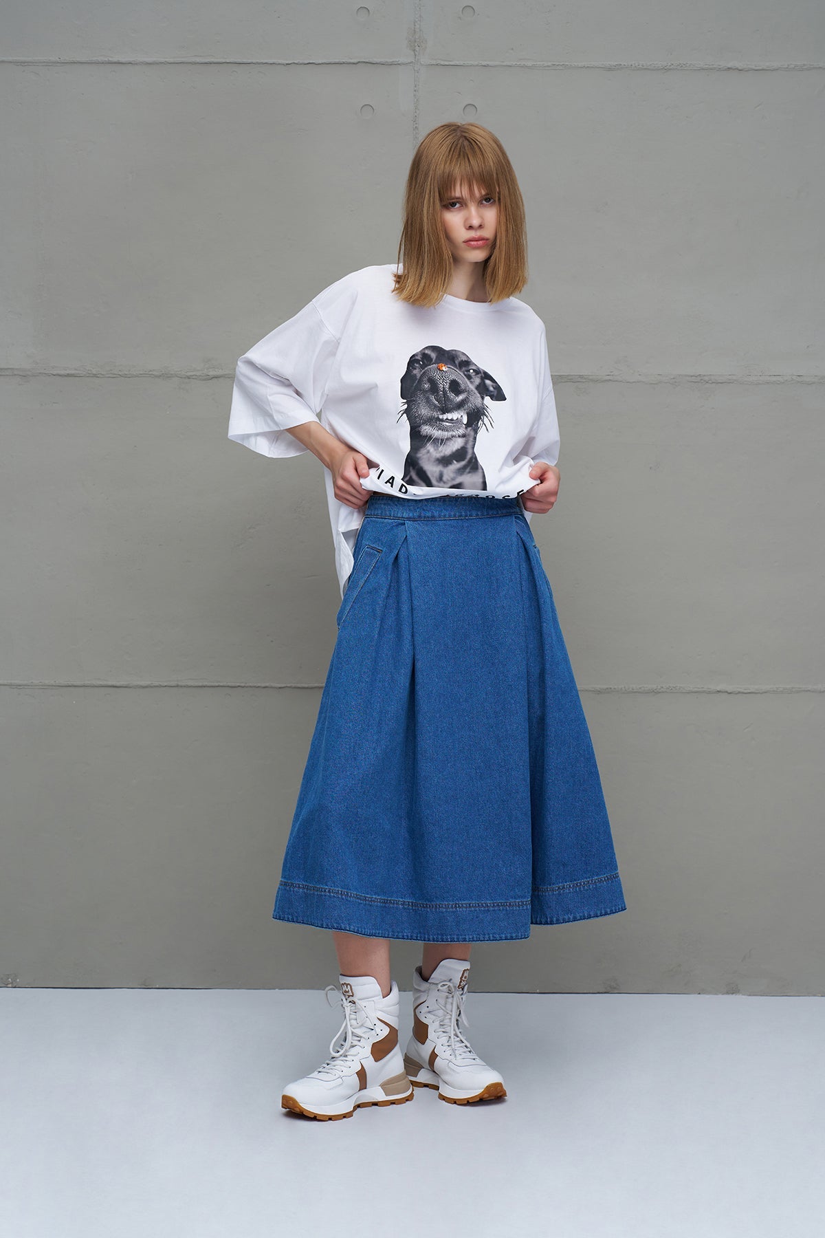 Blue Pleated Denim Midi Skirt 18147