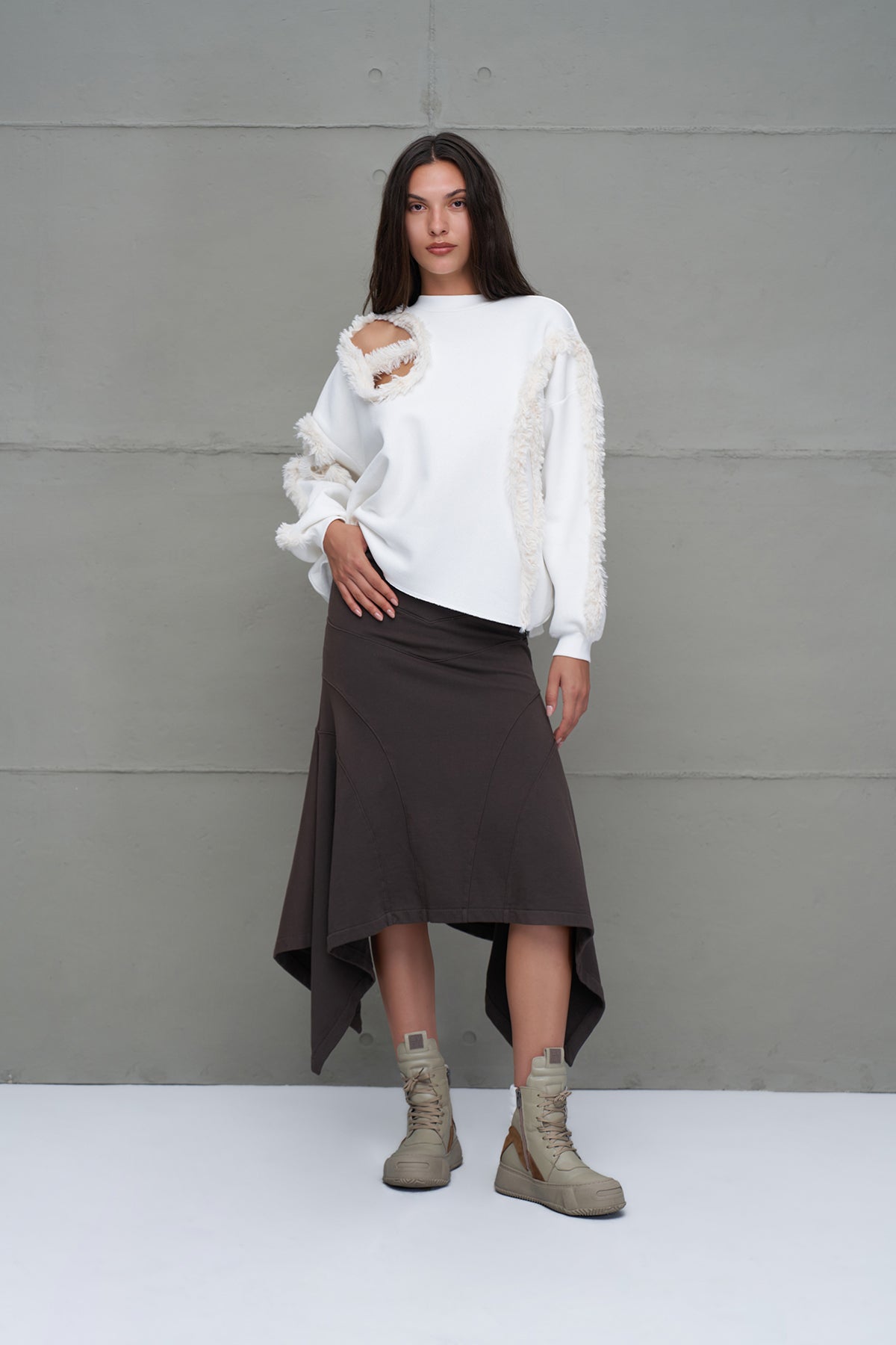 Off White Faux Fur Oversized Sweatshirt 18150