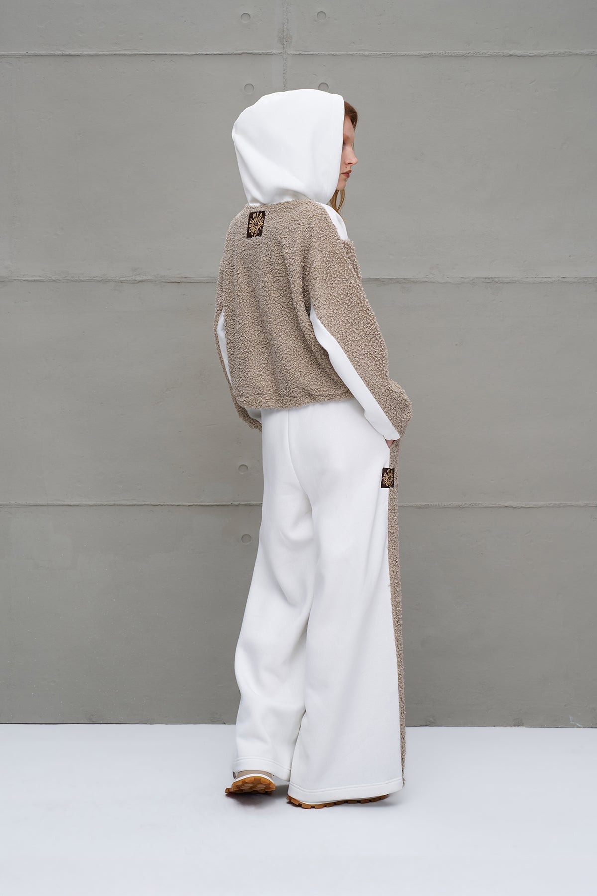 Off White Beige Faux Fur Oversized Trousers 18153