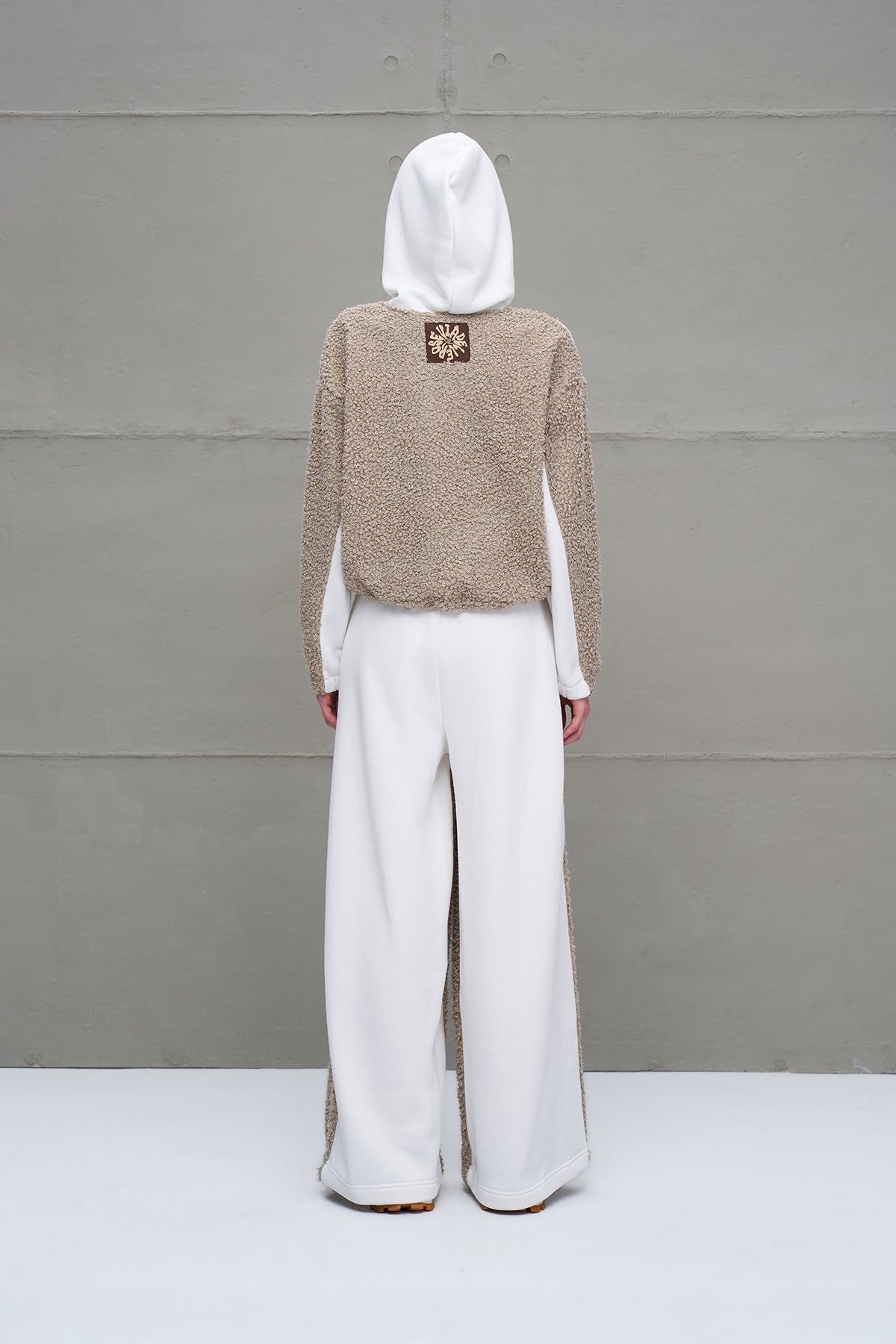 Off White Beige Faux Fur Oversized Trousers 18153