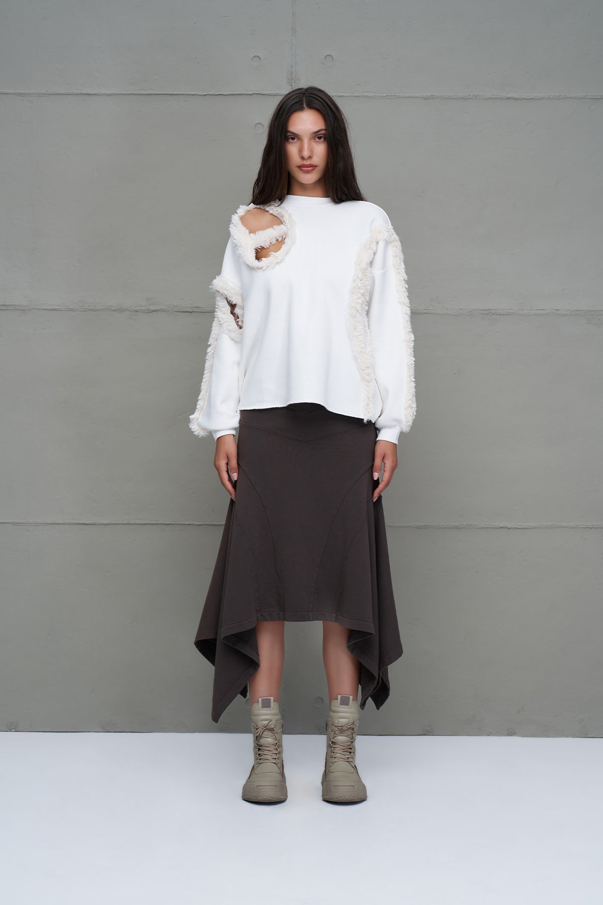 Brown Asymmetric Cut Midi Skirt 18167