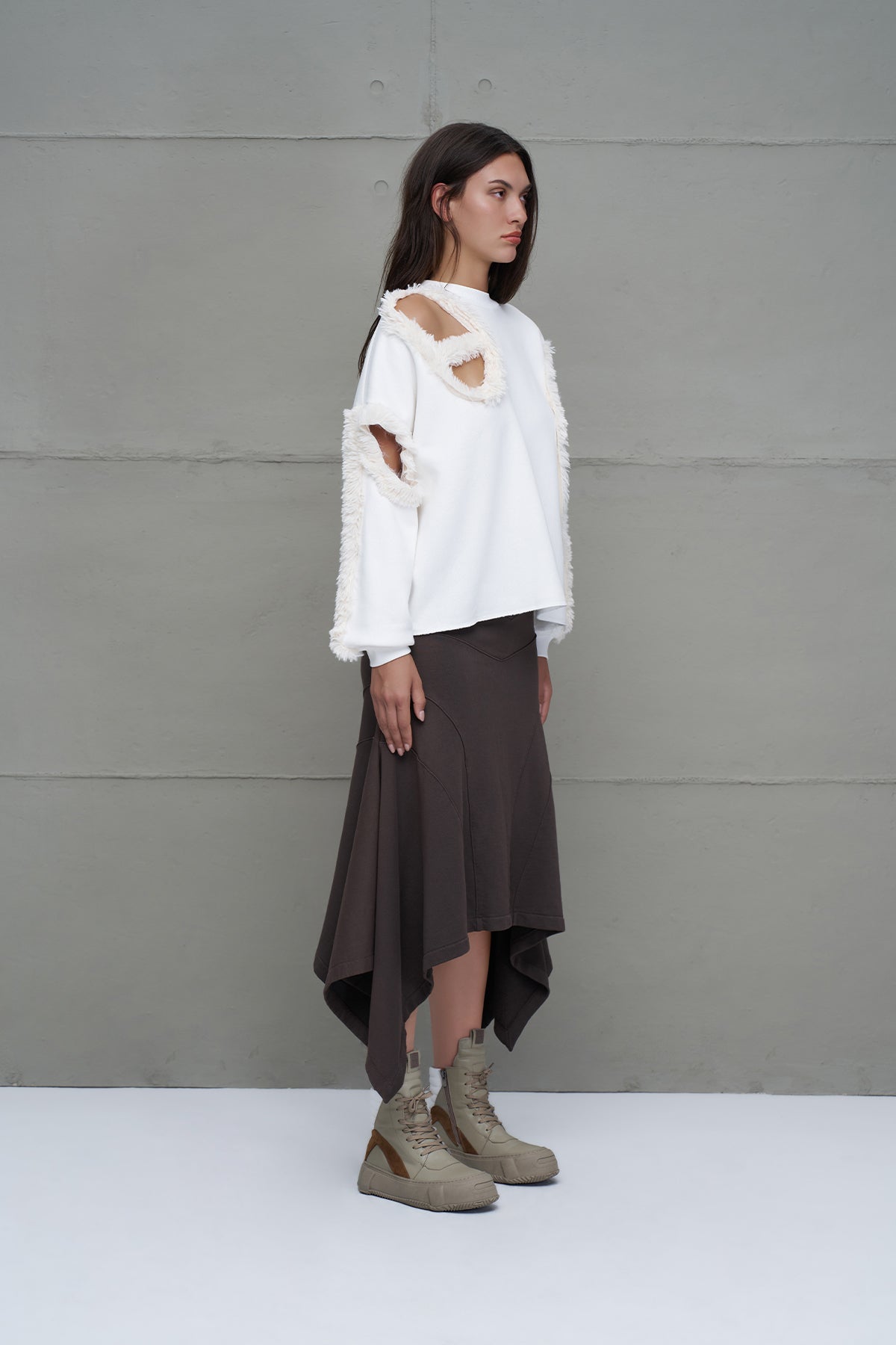 Brown Asymmetric Cut Midi Skirt 18167