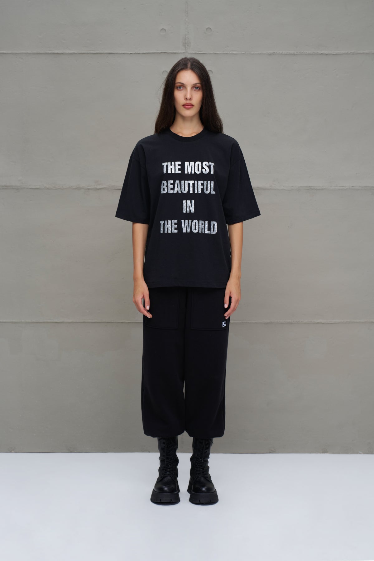 Black Slogan-print Oversized T-shirt 18169