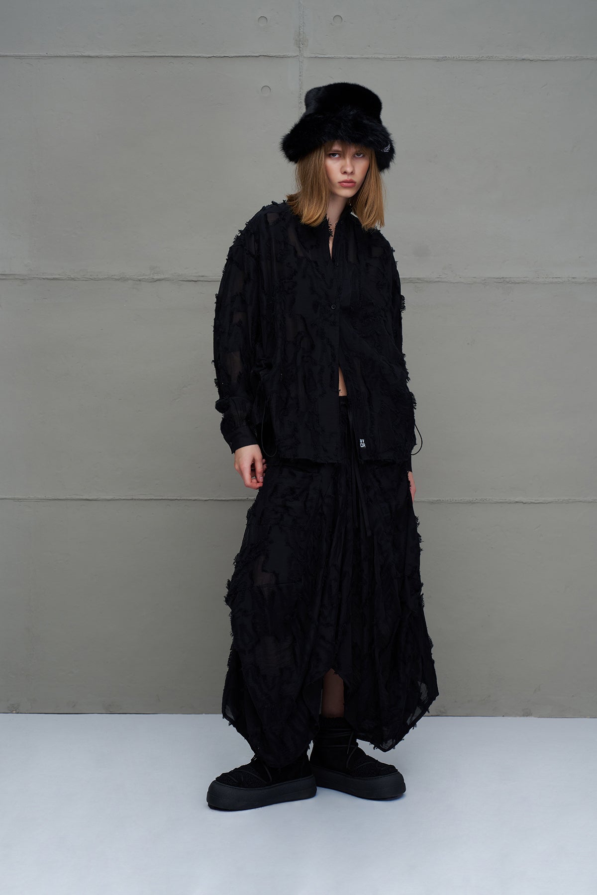 Black Semi-sheer Tassel Midi Skirt 18170