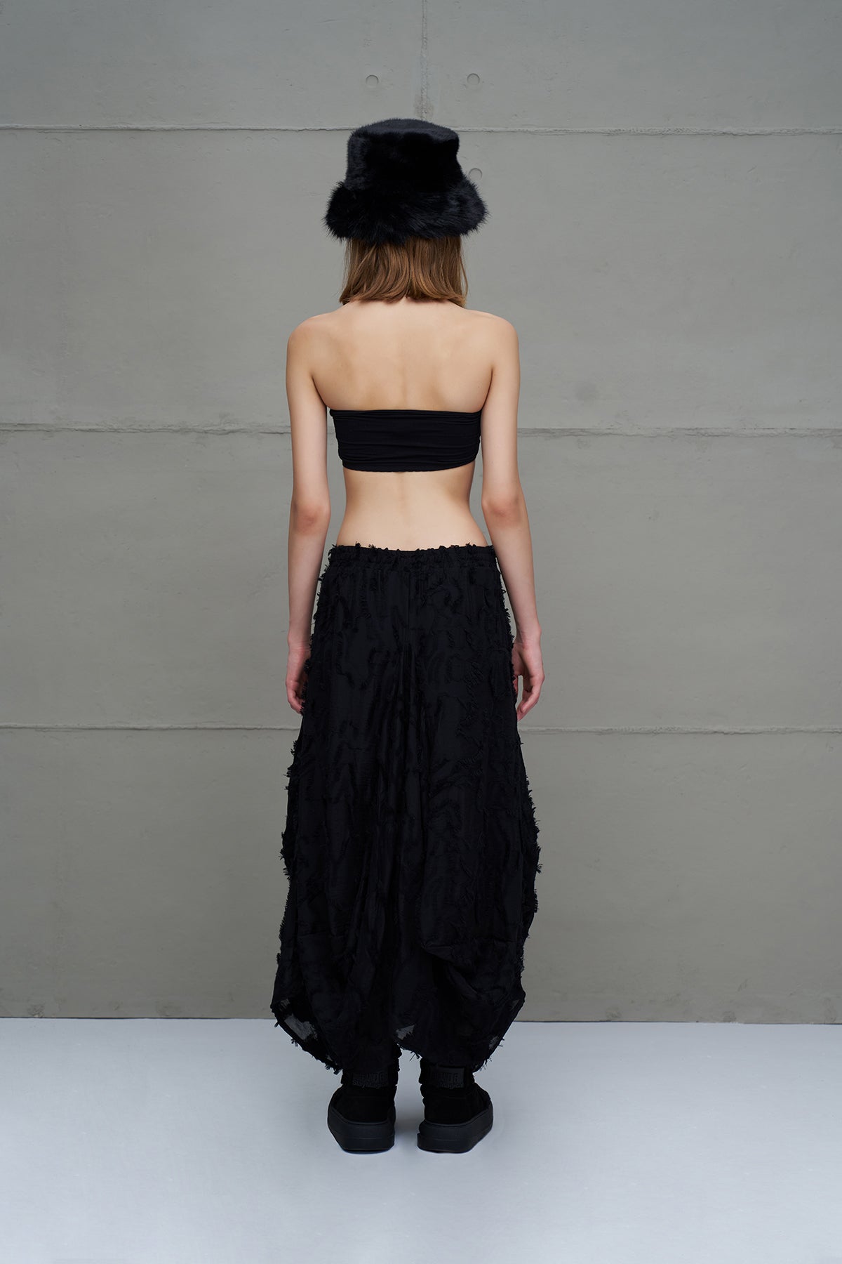 Black Semi-sheer Tassel Midi Skirt 18170