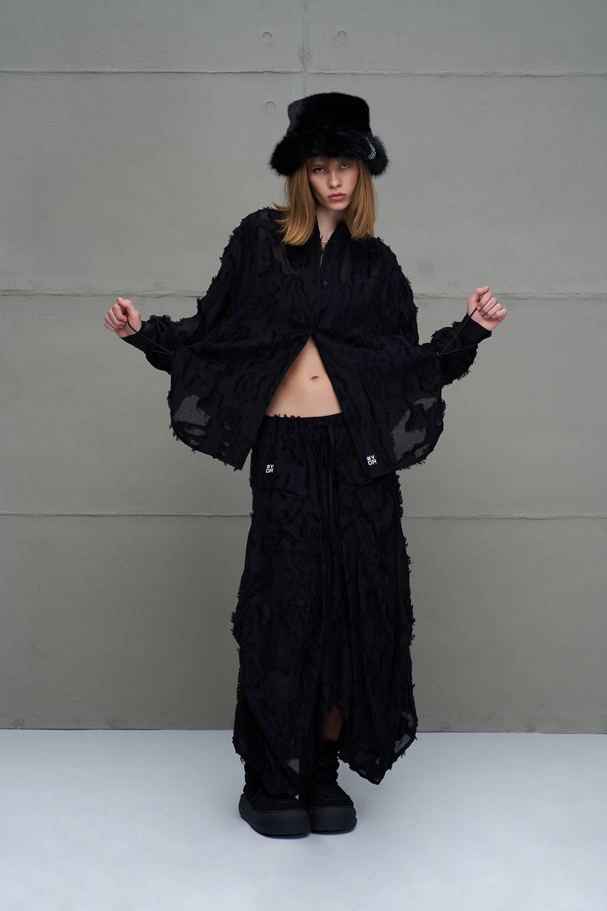 Black Semi-sheer Tassel Shirt 18171