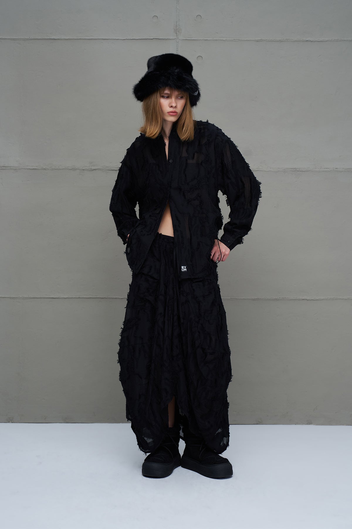 Black Semi-sheer Tassel Shirt 18171