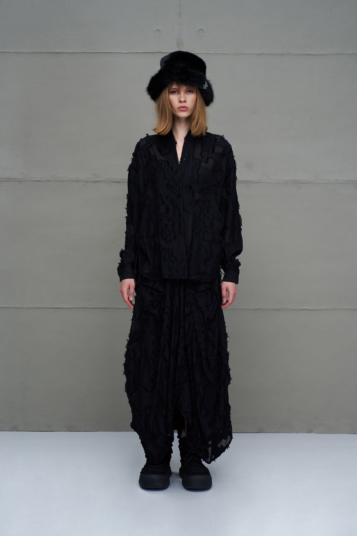 Black Semi-sheer Tassel Shirt 18171