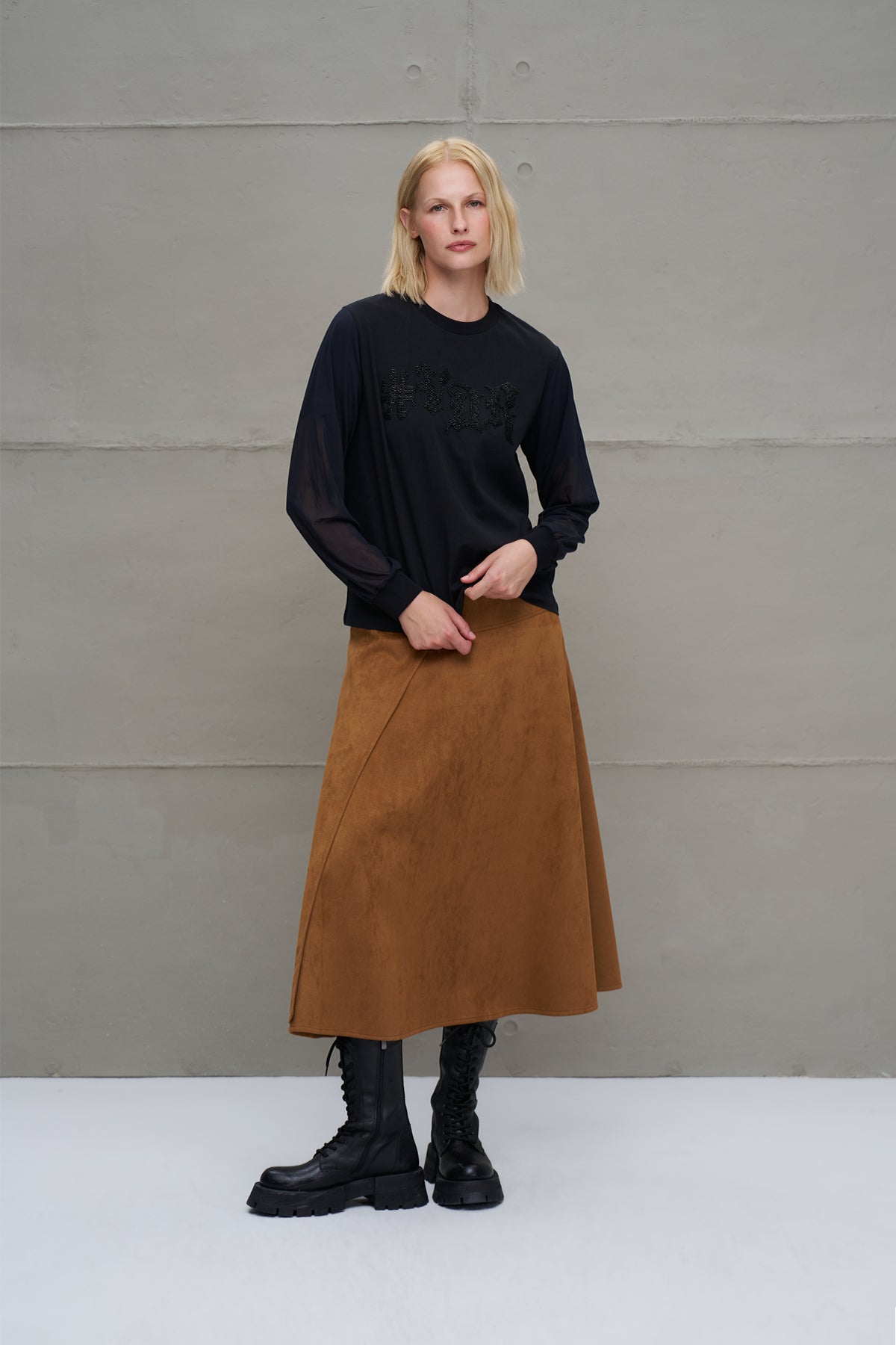 Black Tulle Sleeve T-shirt 18176