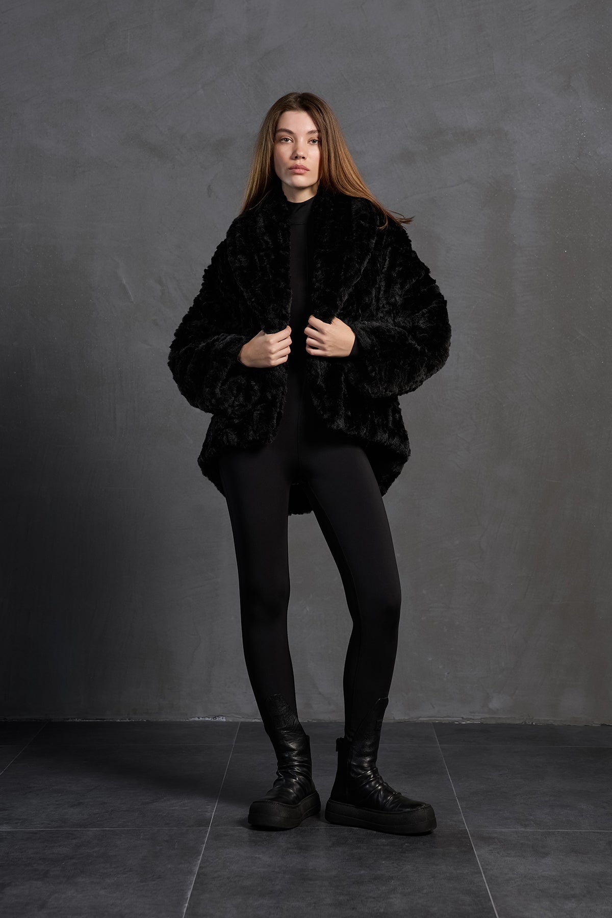 Black Faux Fur Oversize Coat 18185