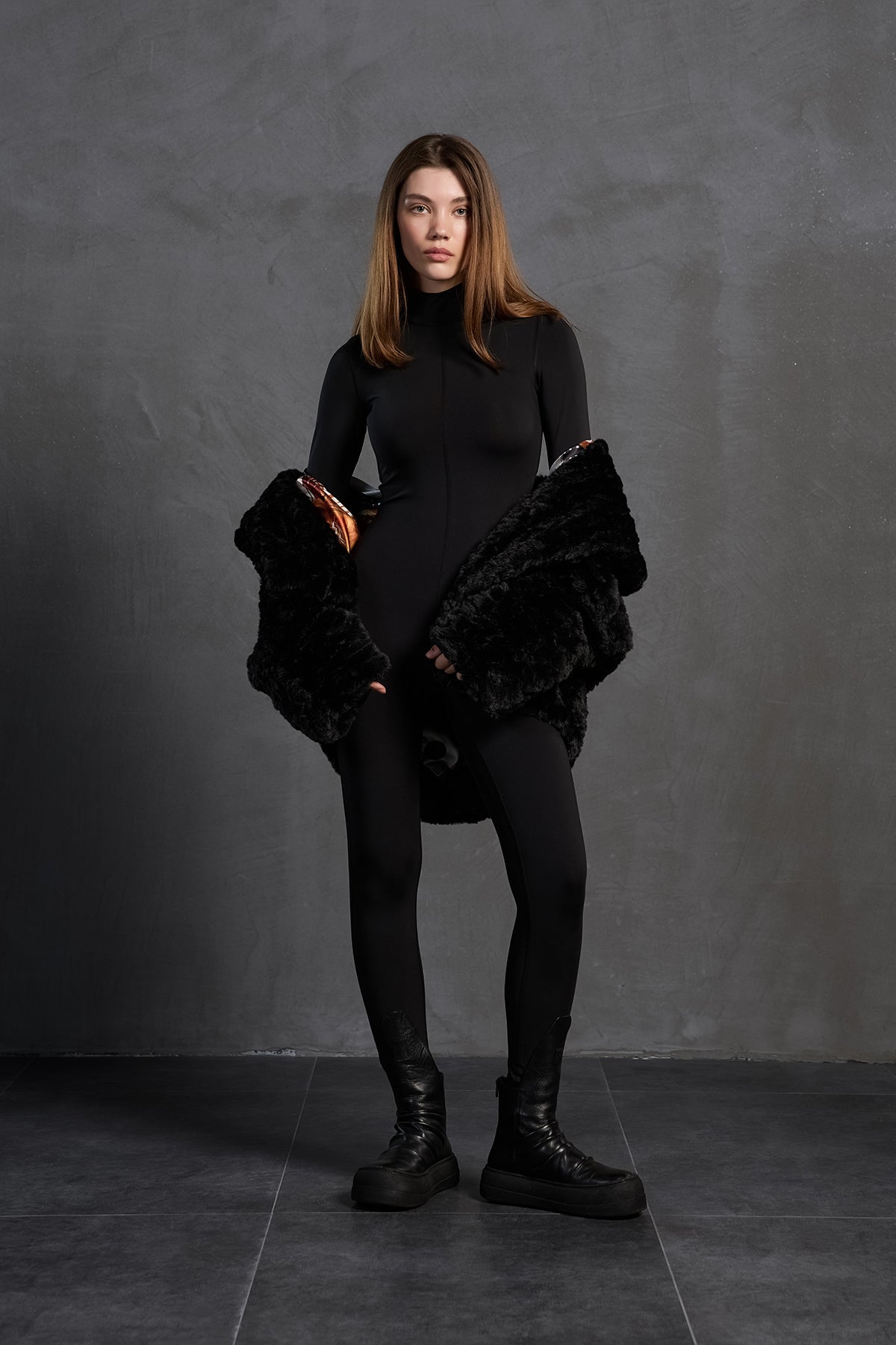 Black Faux Fur Oversize Coat 18185