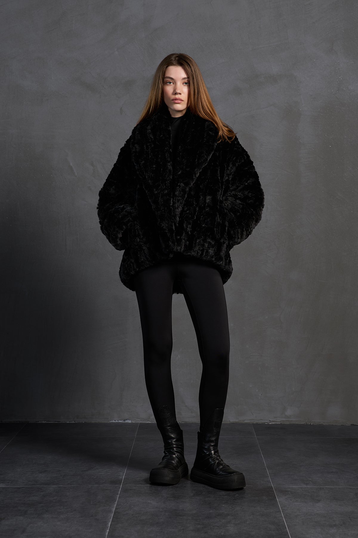 Black Faux Fur Oversize Coat 18185