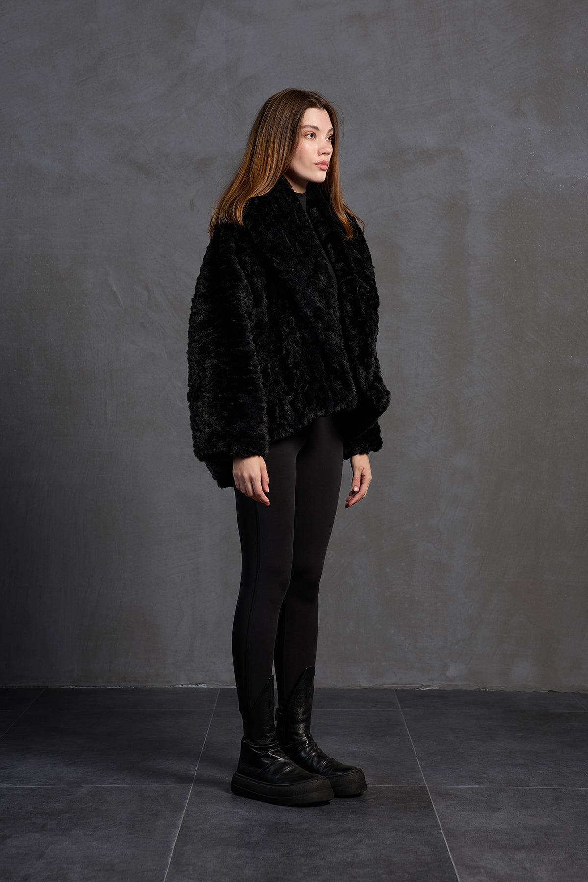 Black Faux Fur Oversize Coat 18185