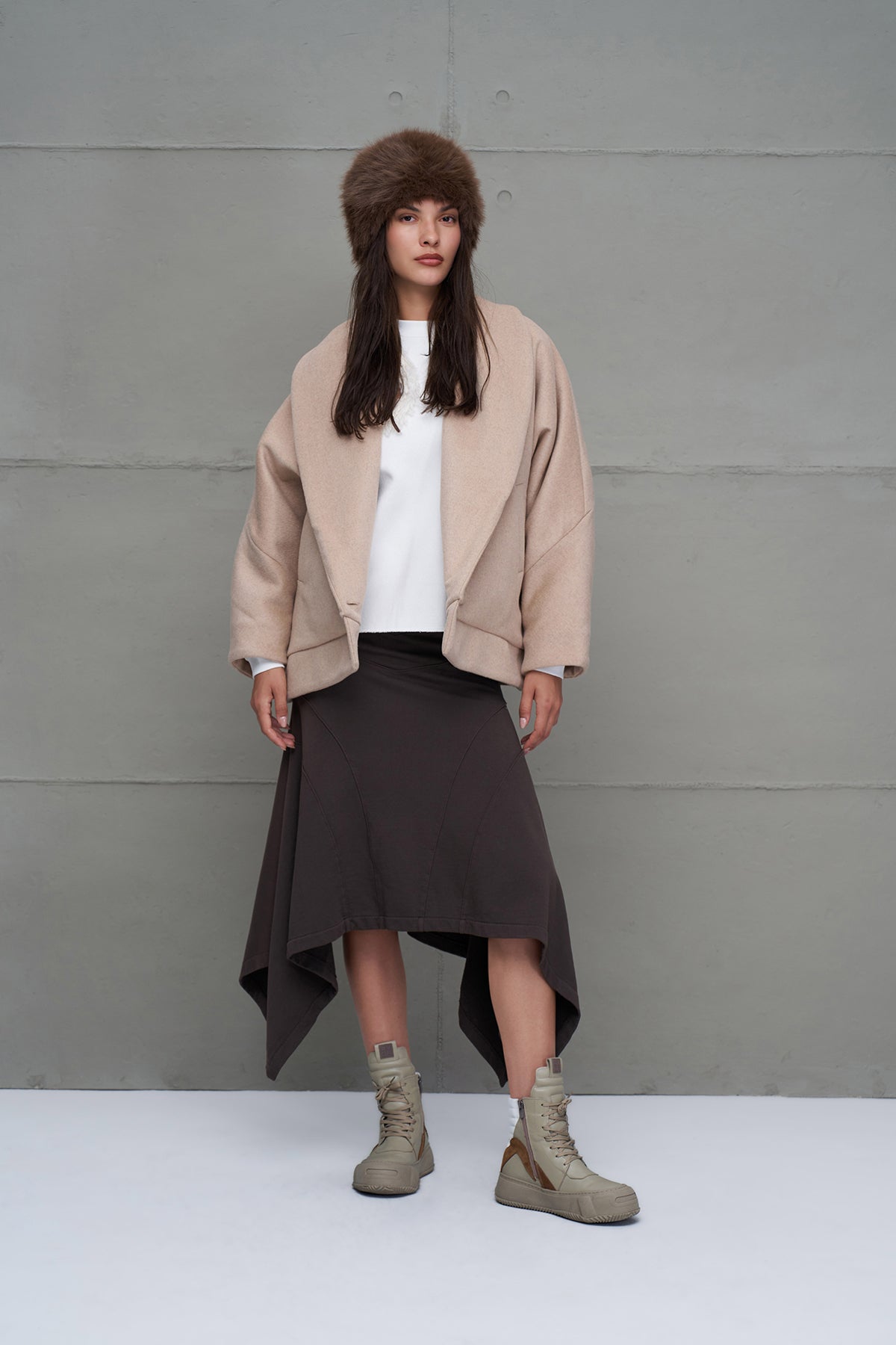 Beige Brown Double-sided Oversized Jacket 18186
