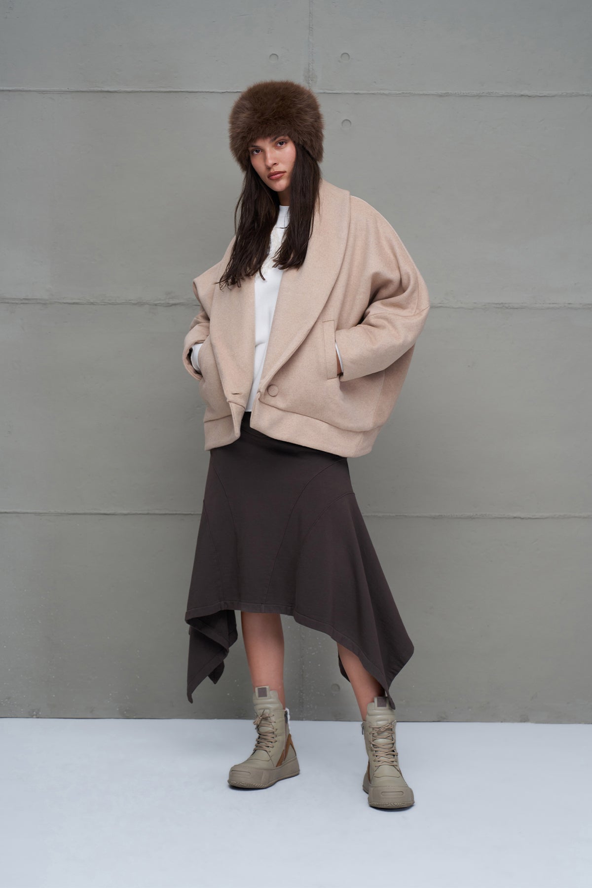 Beige Brown Double-sided Oversized Jacket 18186