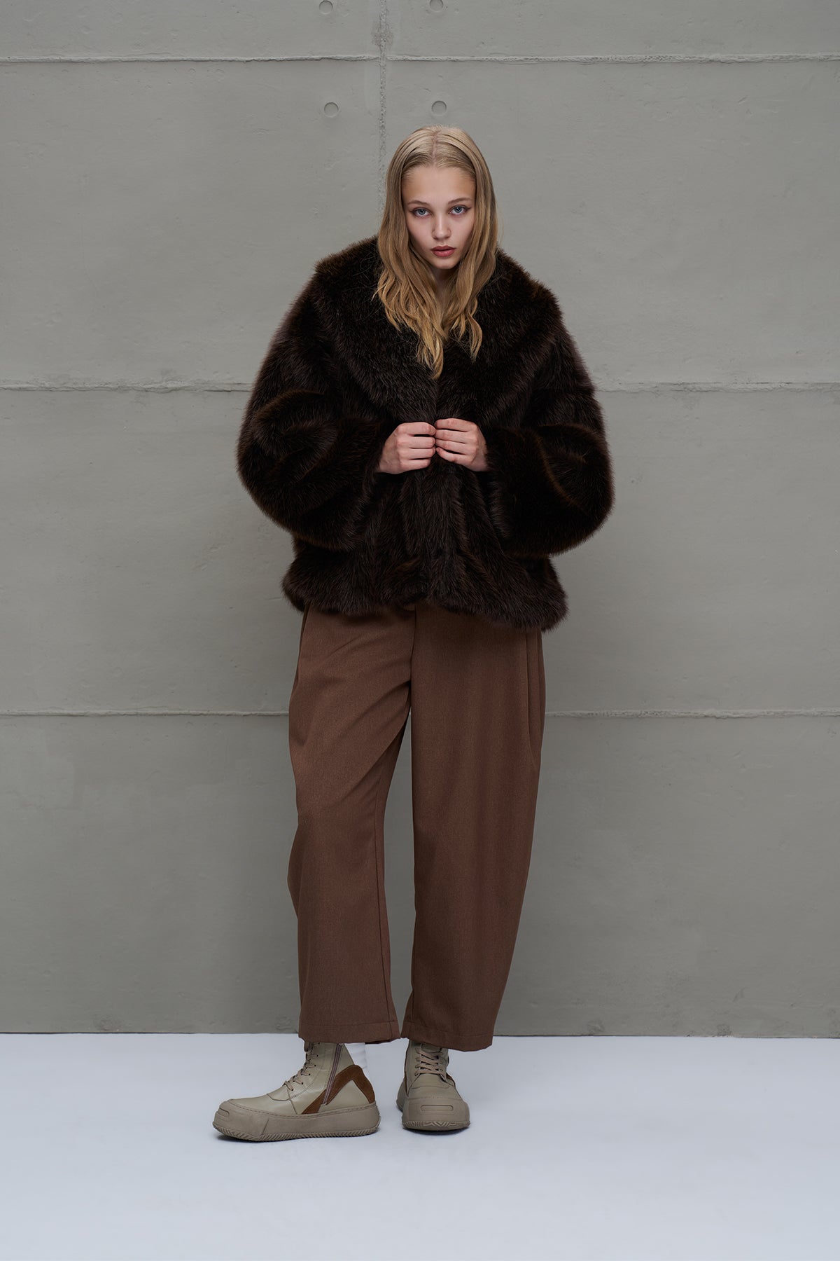 Brown Faux Fur Oversized Coat 18188