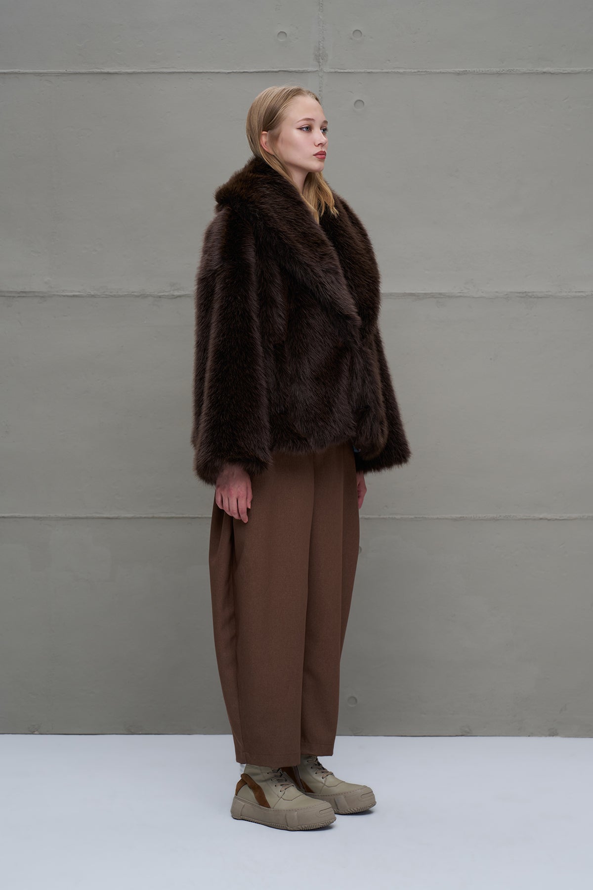 Brown Faux Fur Oversized Coat 18188