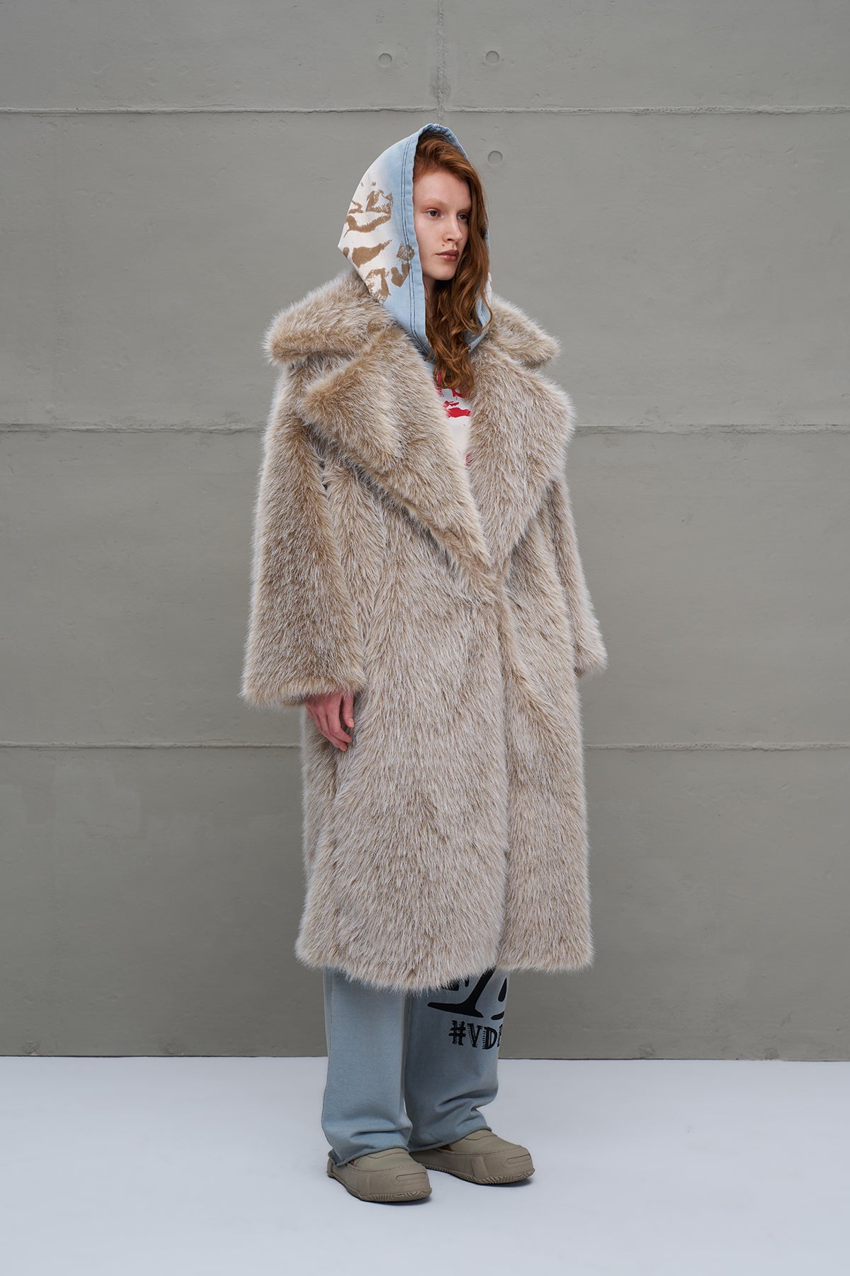 Beige Faux Fur Oversized Long Coat 18189