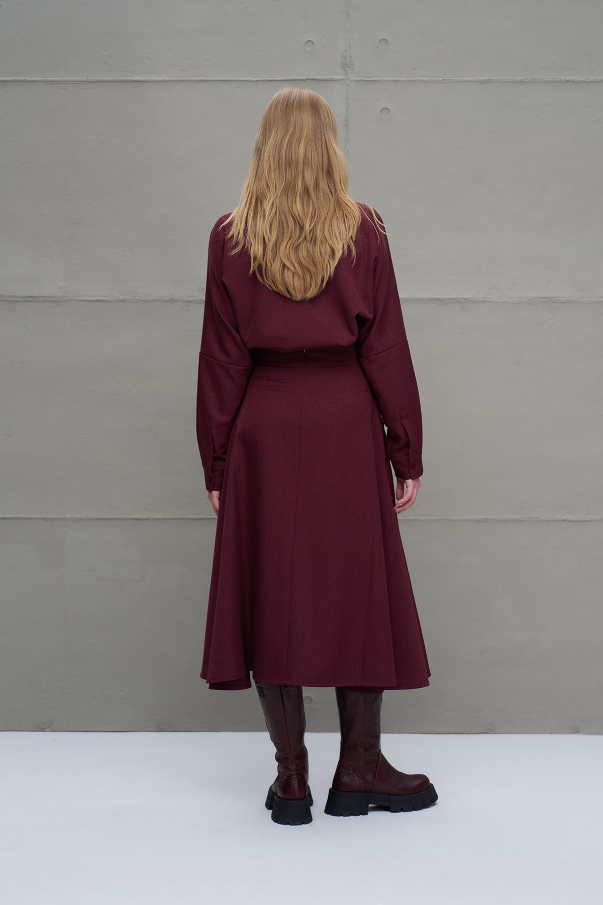 Burgundy Pleated Midi Skirt 18198