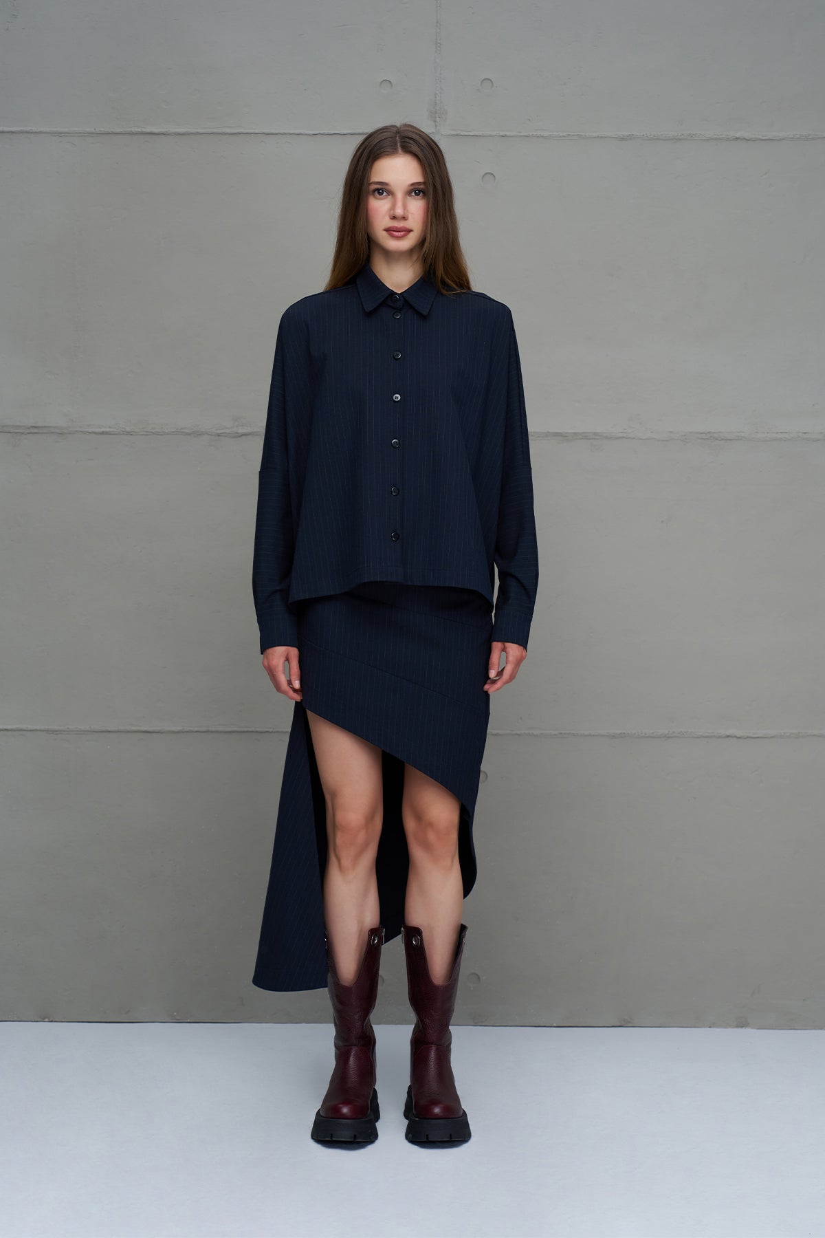 Navy Striped Asymmetric Skirt 18200