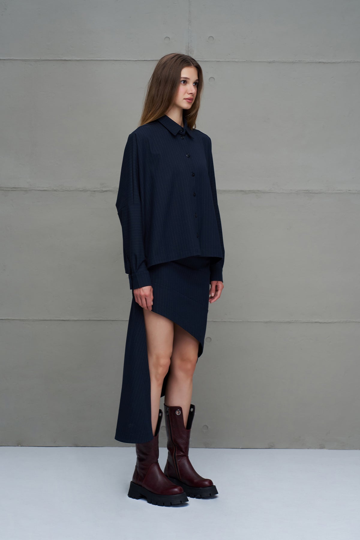 Navy Striped Asymmetric Skirt 18200