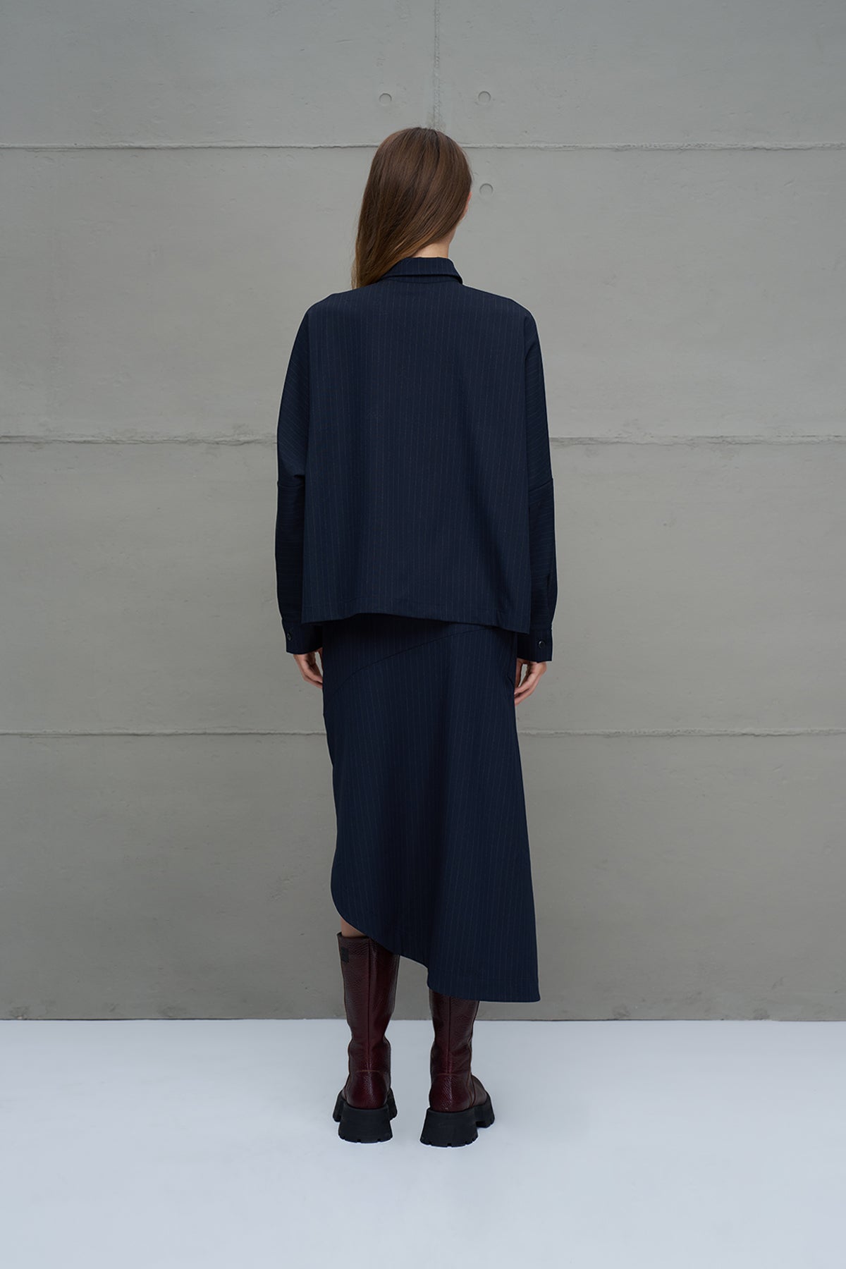 Navy Striped Asymmetric Skirt 18200