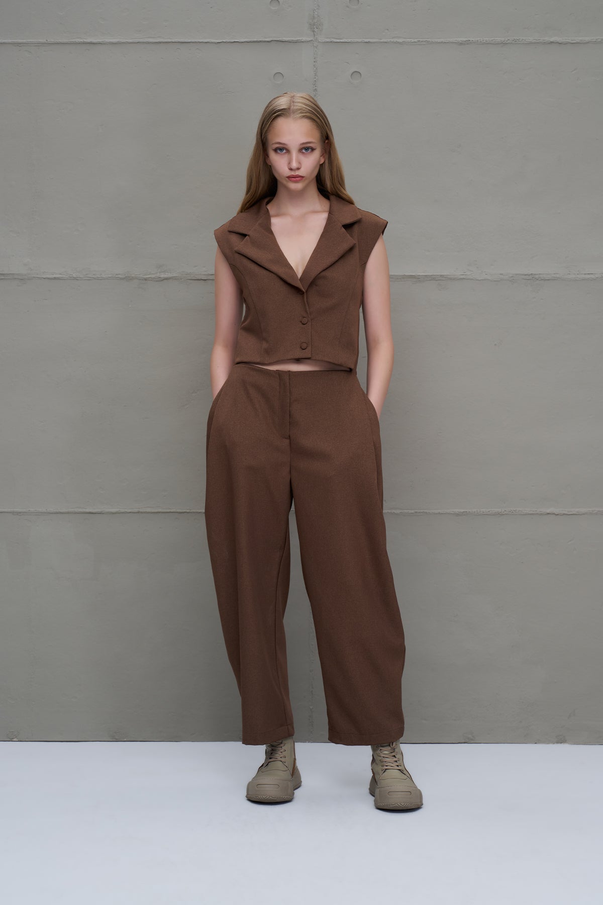 Brown Two-piece Effect Jumpsuit 18202