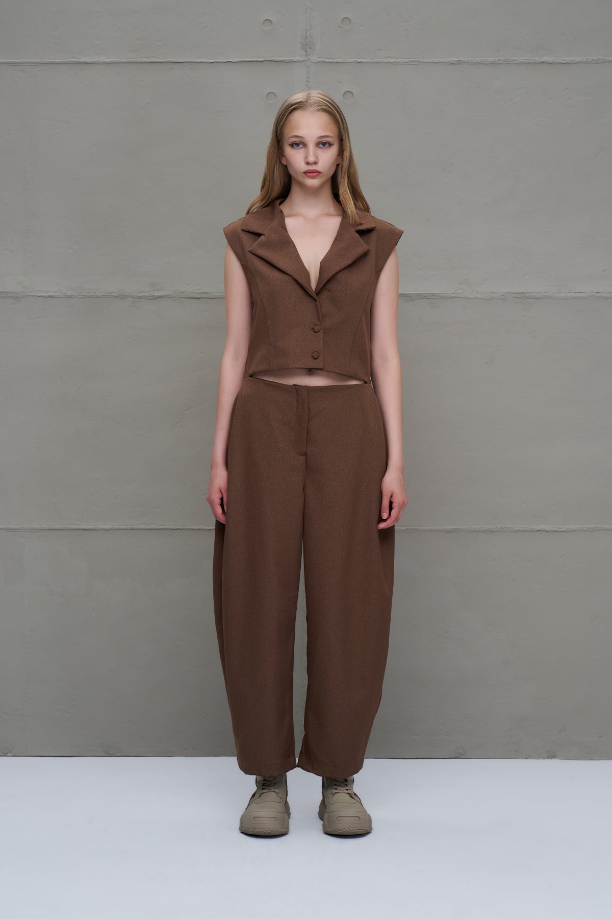 Brown Two-piece Effect Jumpsuit 18202