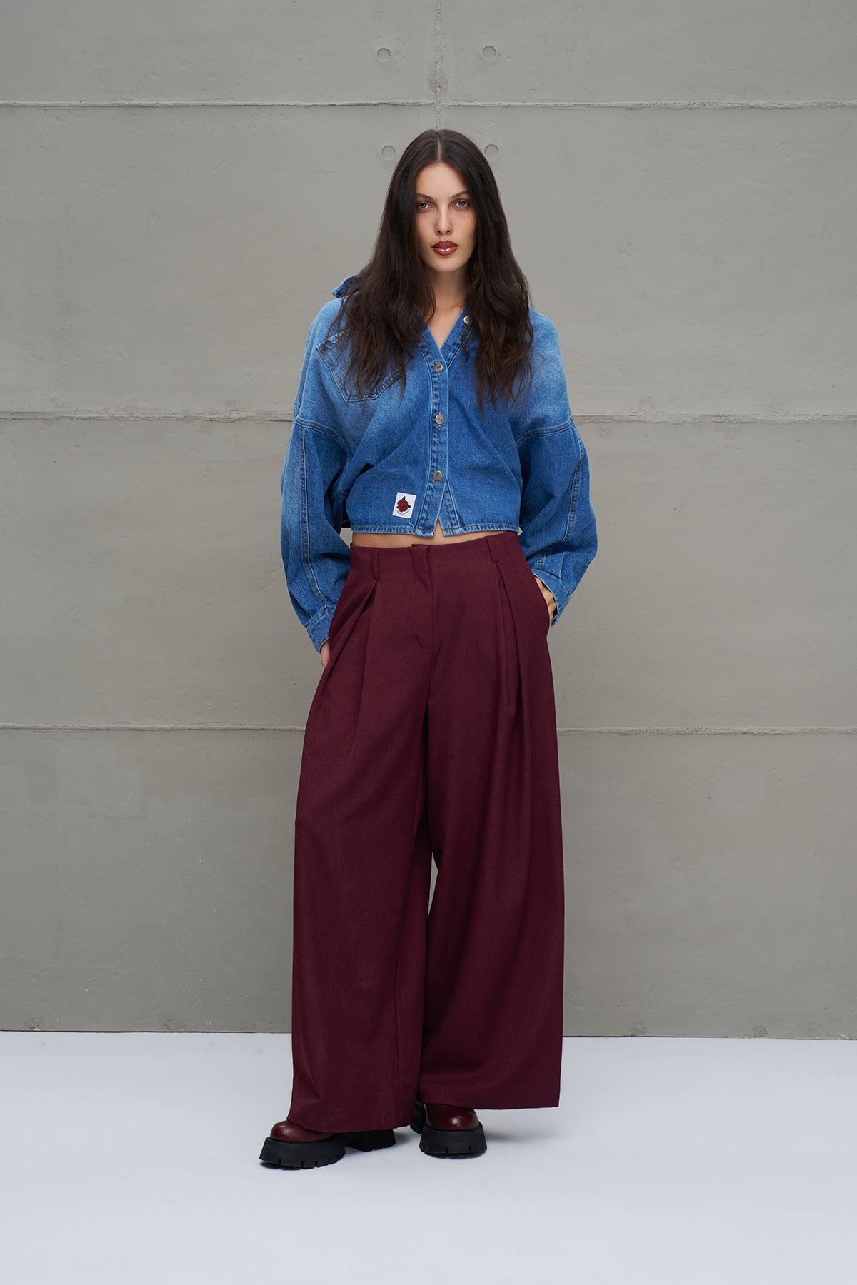 Burgundy Pleated High-waist Trousers 18205
