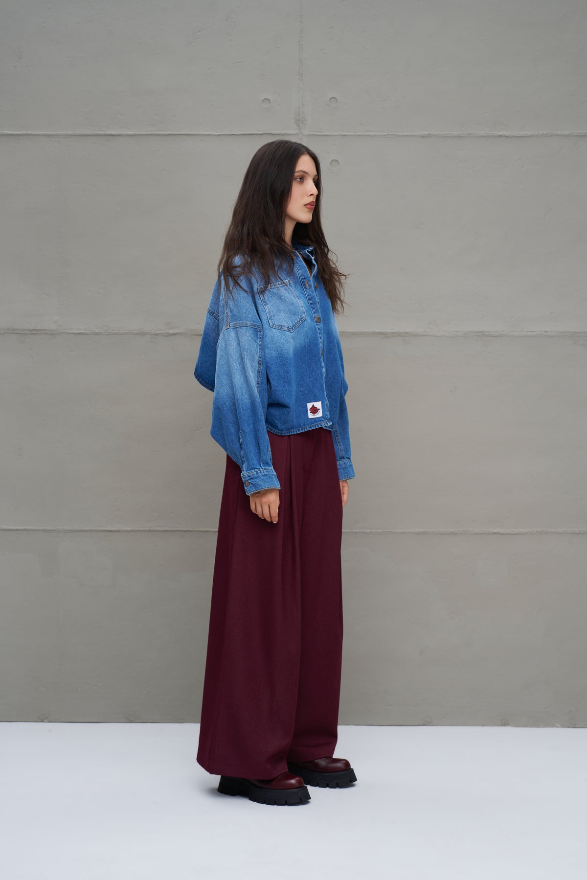 Burgundy Pleated High-waist Trousers 18205