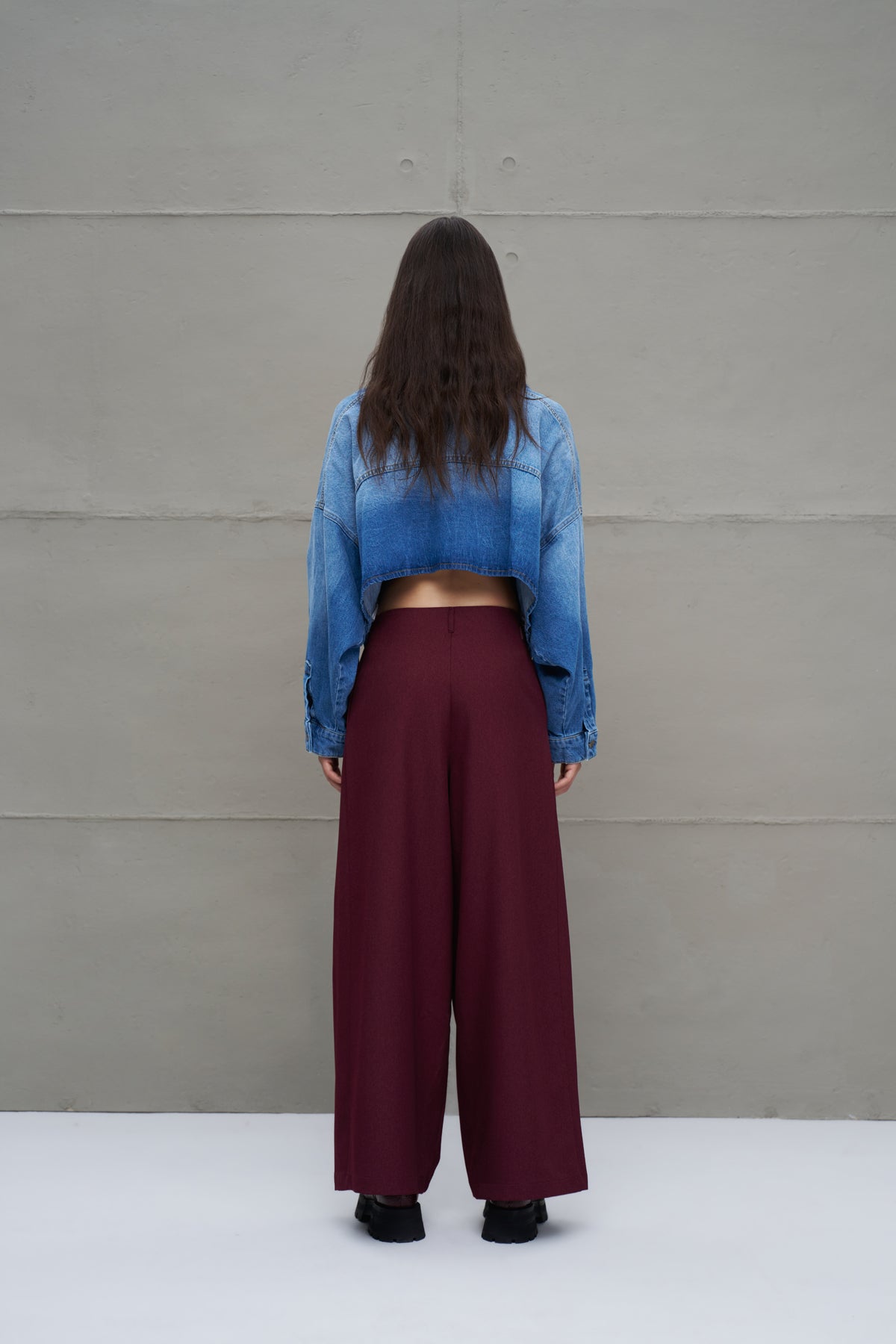 Burgundy Pleated High-waist Trousers 18205