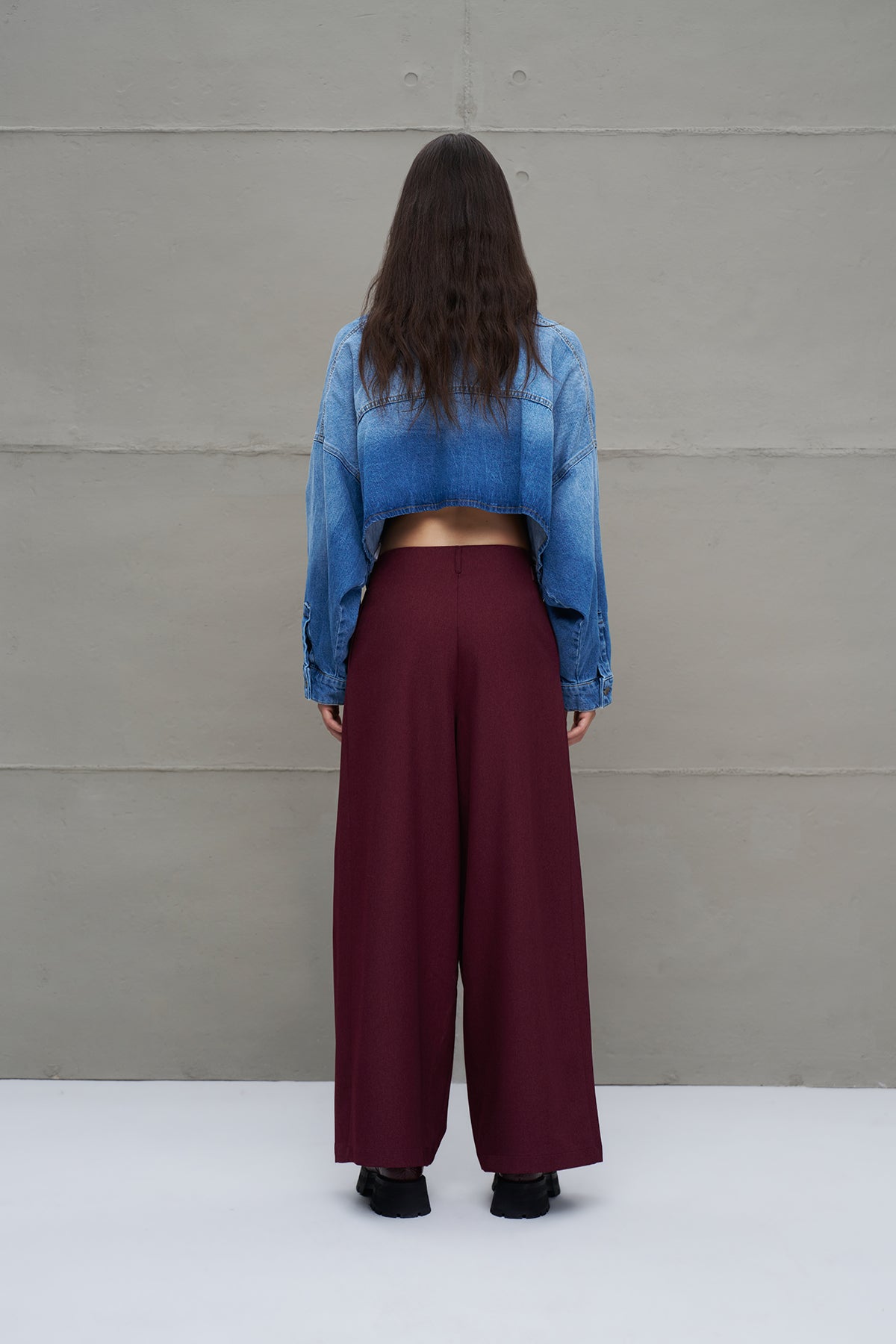 Burgundy Pleated High-waist Trousers 18205