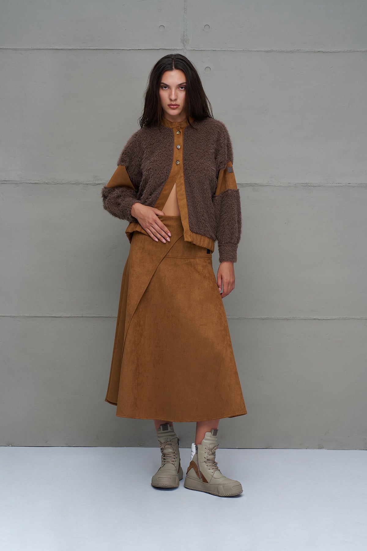 Brown Faux Fur Oversized Cardigan 18206