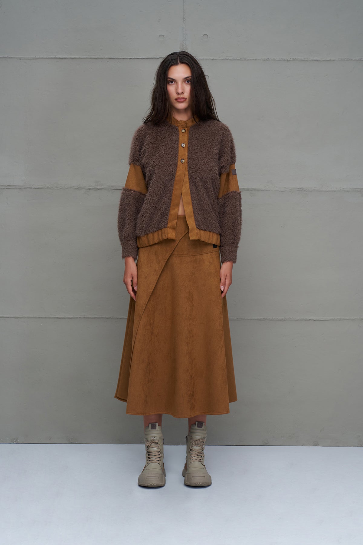 Brown Faux Fur Oversized Cardigan 18206