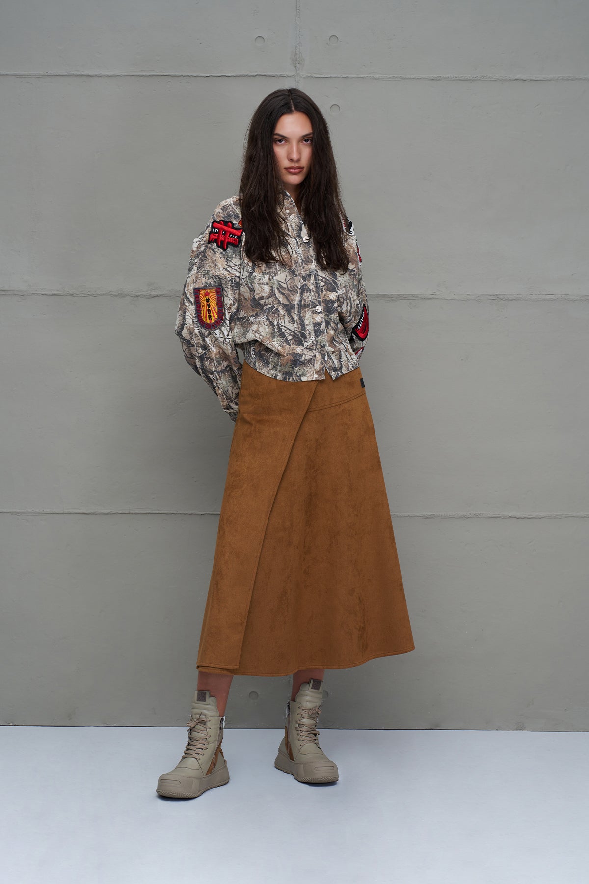 Brown Ruffled Midi Skirt 18208