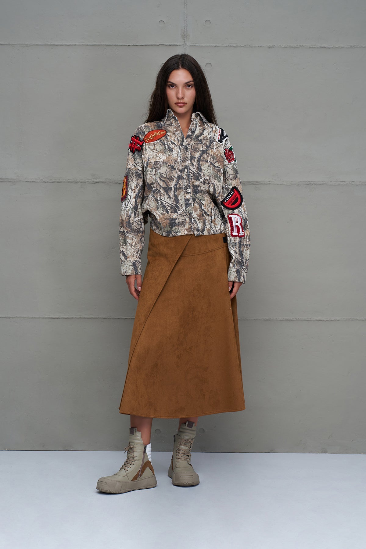 Brown Ruffled Midi Skirt 18208