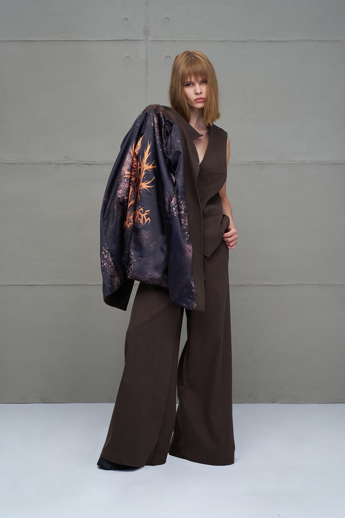 Brown Printed Jacket 18211