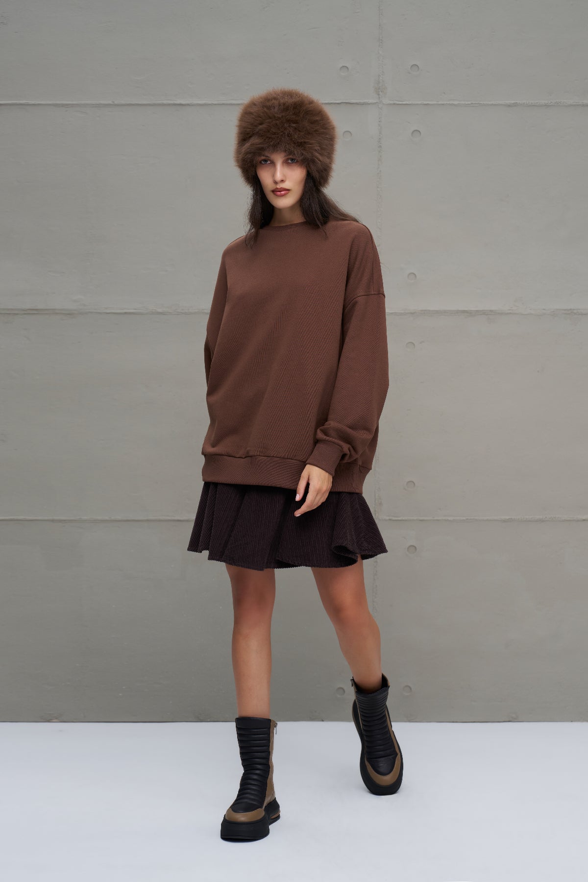 Brown Slogan Printed Oversized Sweatshirt 18217