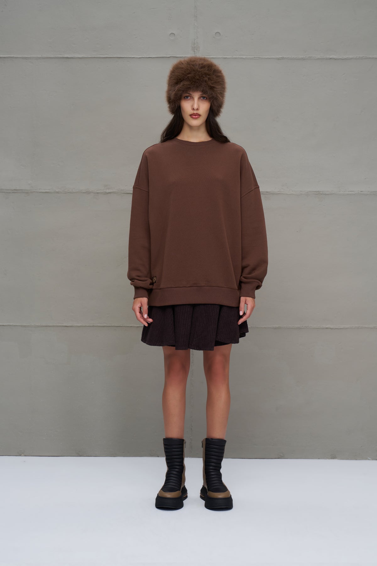 Brown Slogan Printed Oversized Sweatshirt 18217