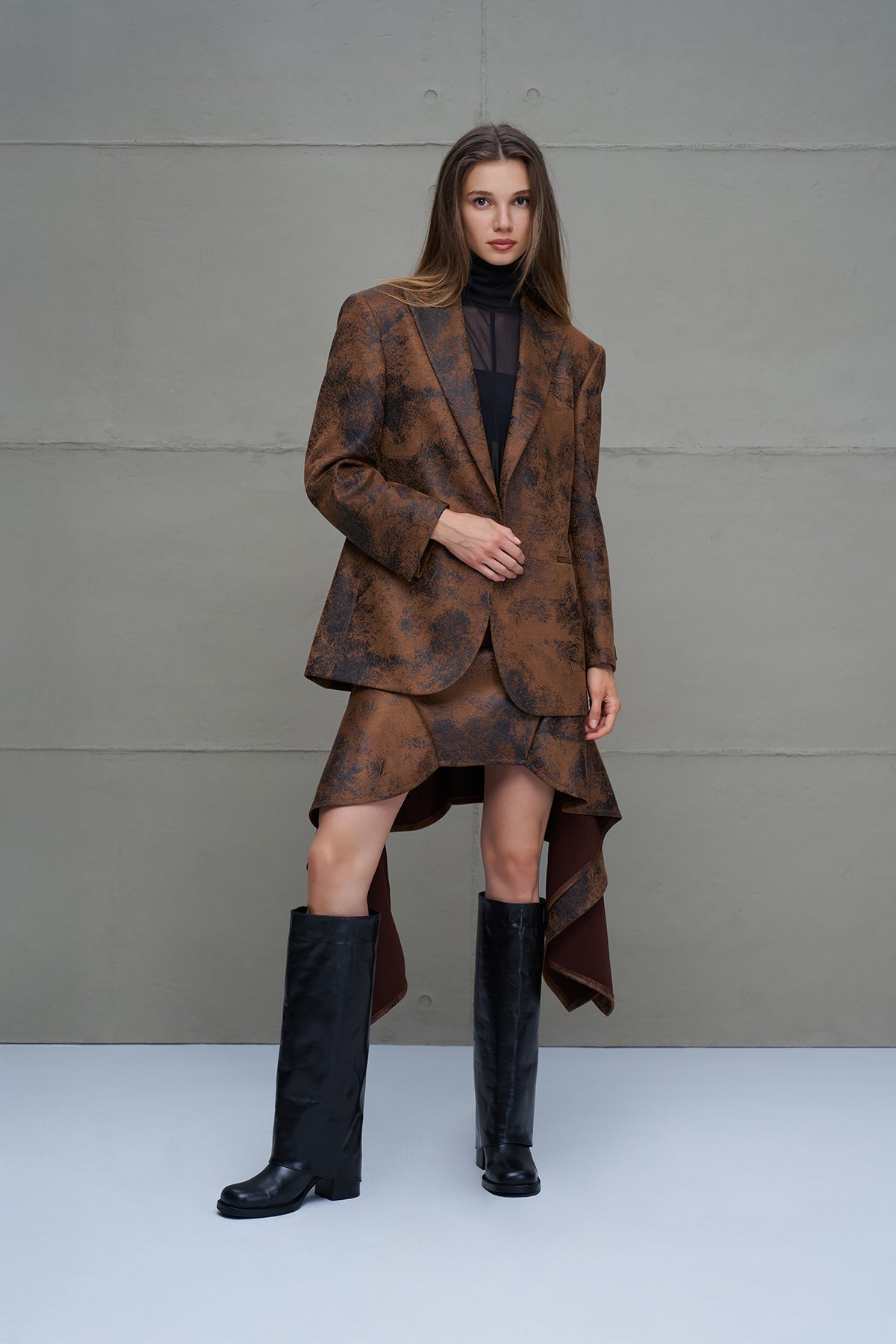 Camel Black Distressed Leather Look Oversize Jacket 18228