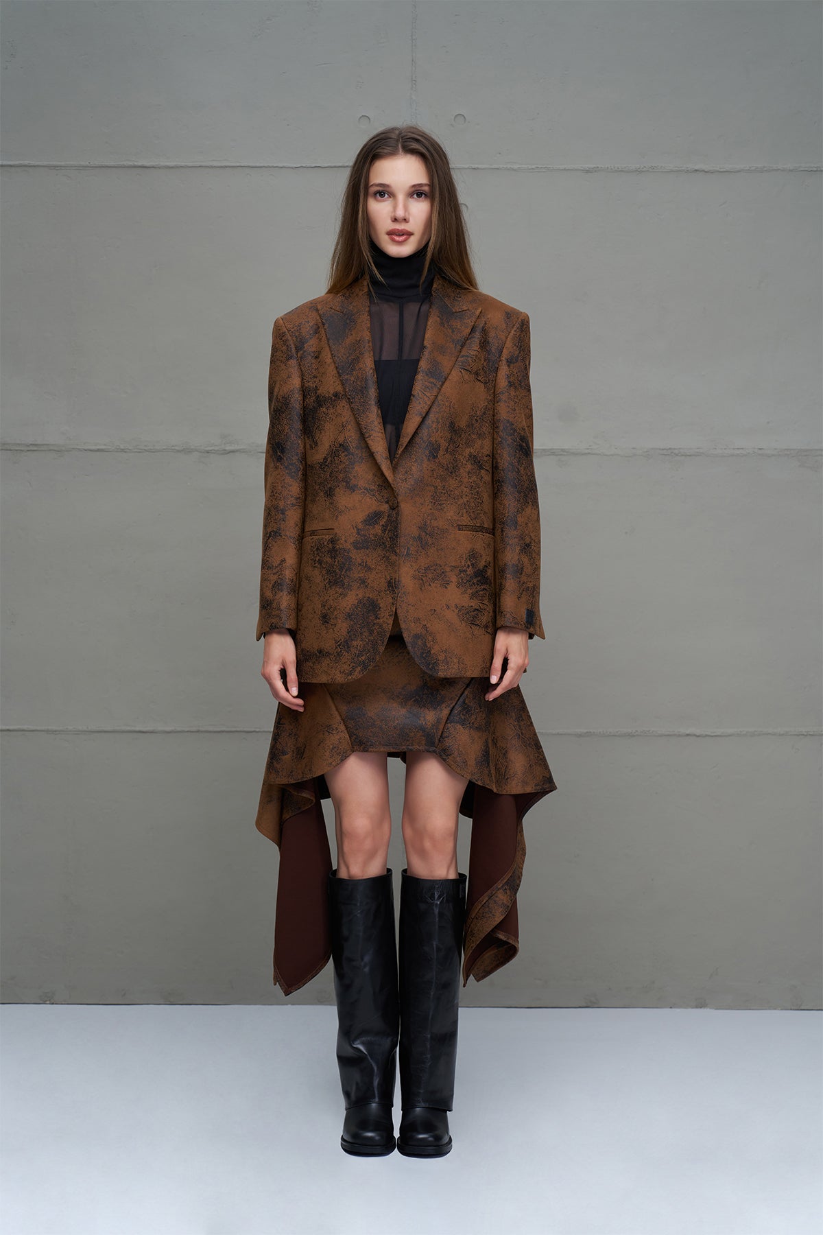 Camel Black Distressed Leather Look Oversize Jacket 18228