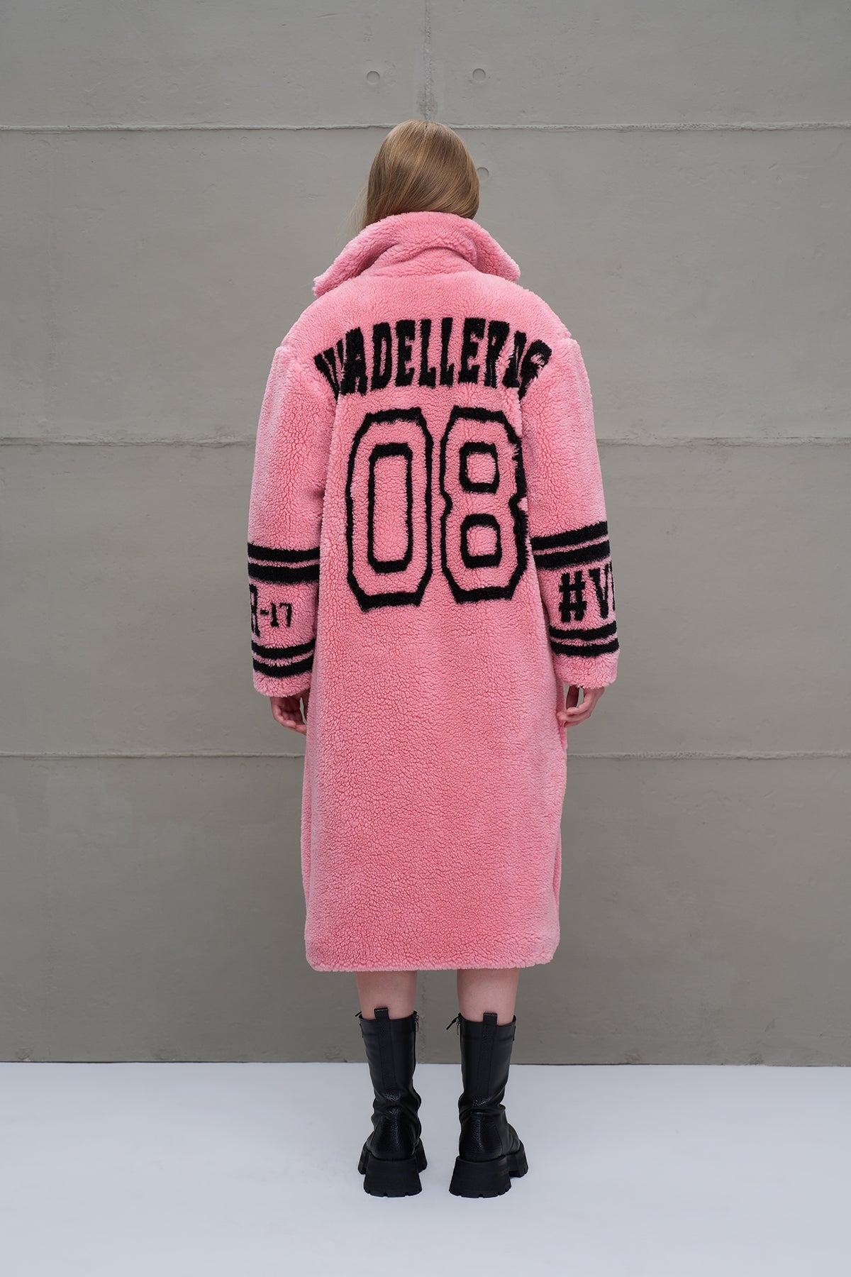 Pink Faux Fur Look Oversize Long Coat 18239