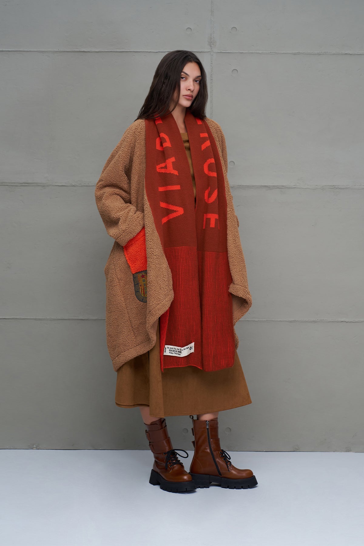 Camel Faux Fur Look Oversize Long Cardigan 18240