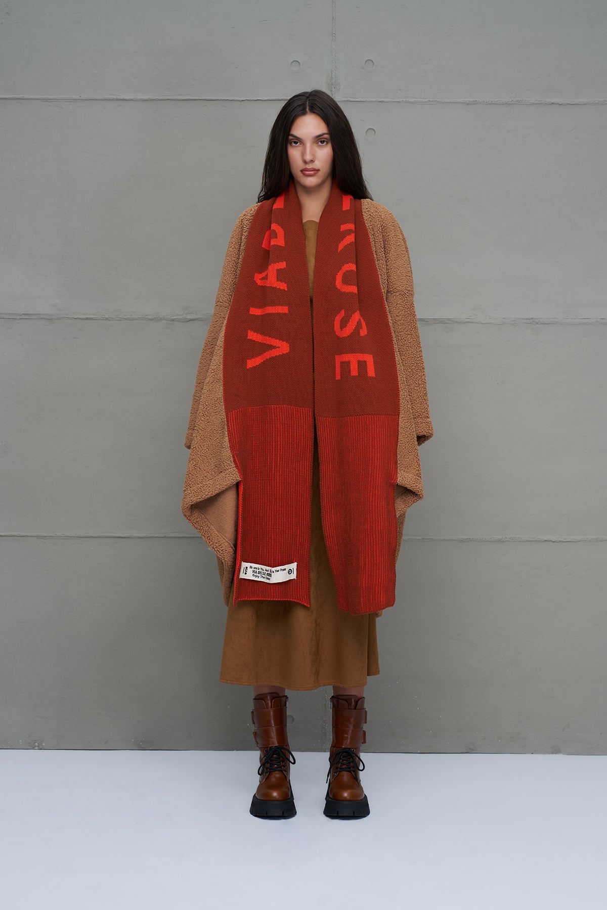 Camel Faux Fur Look Oversize Long Cardigan 18240