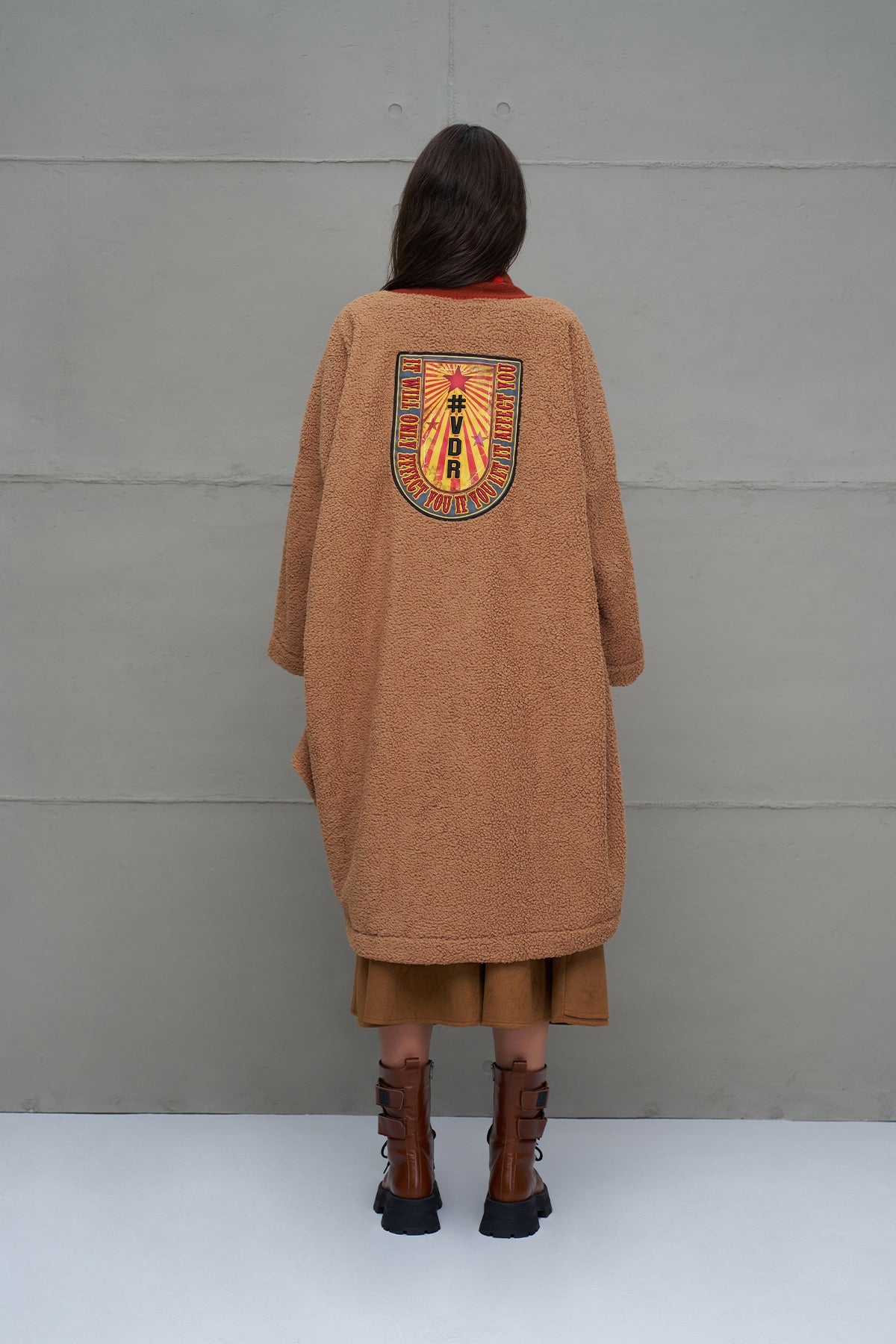 Camel Faux Fur Look Oversize Long Cardigan 18240