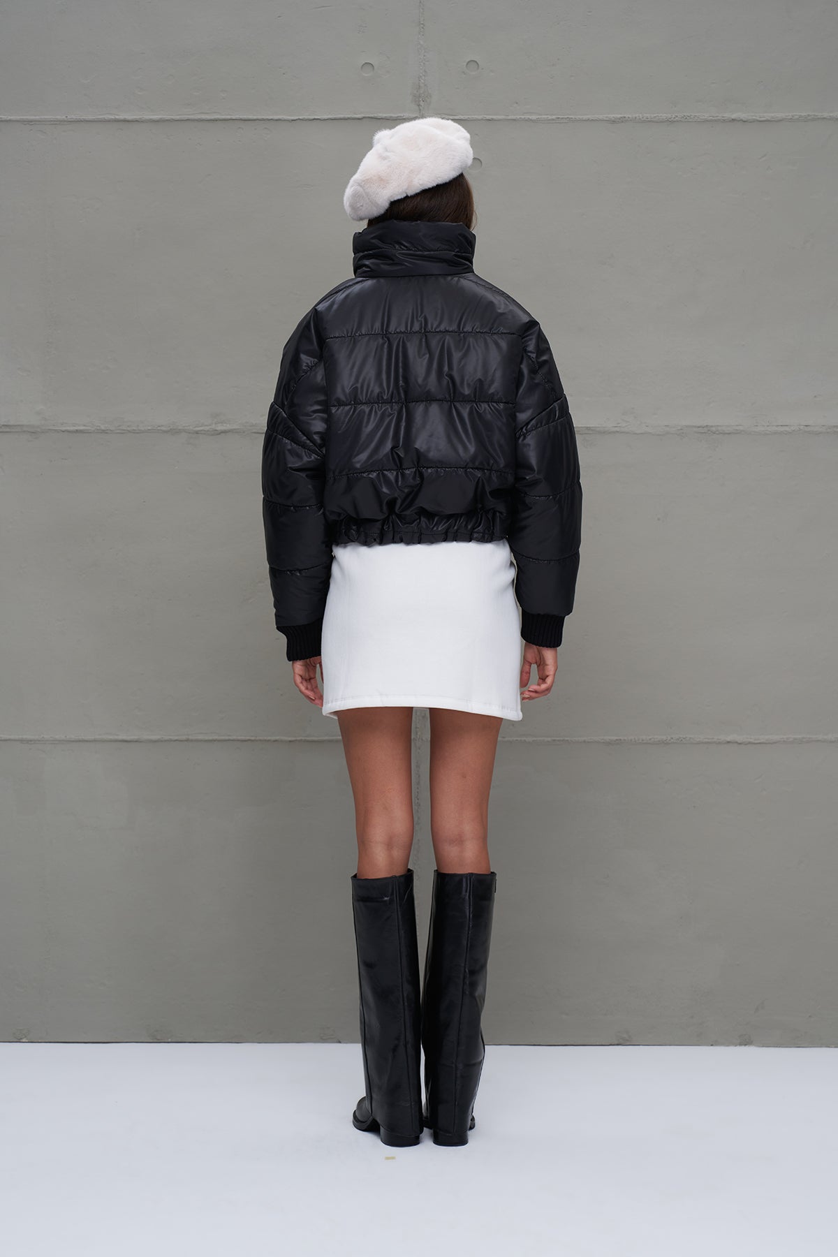 Black Quilted Bomber Jacket 18246
